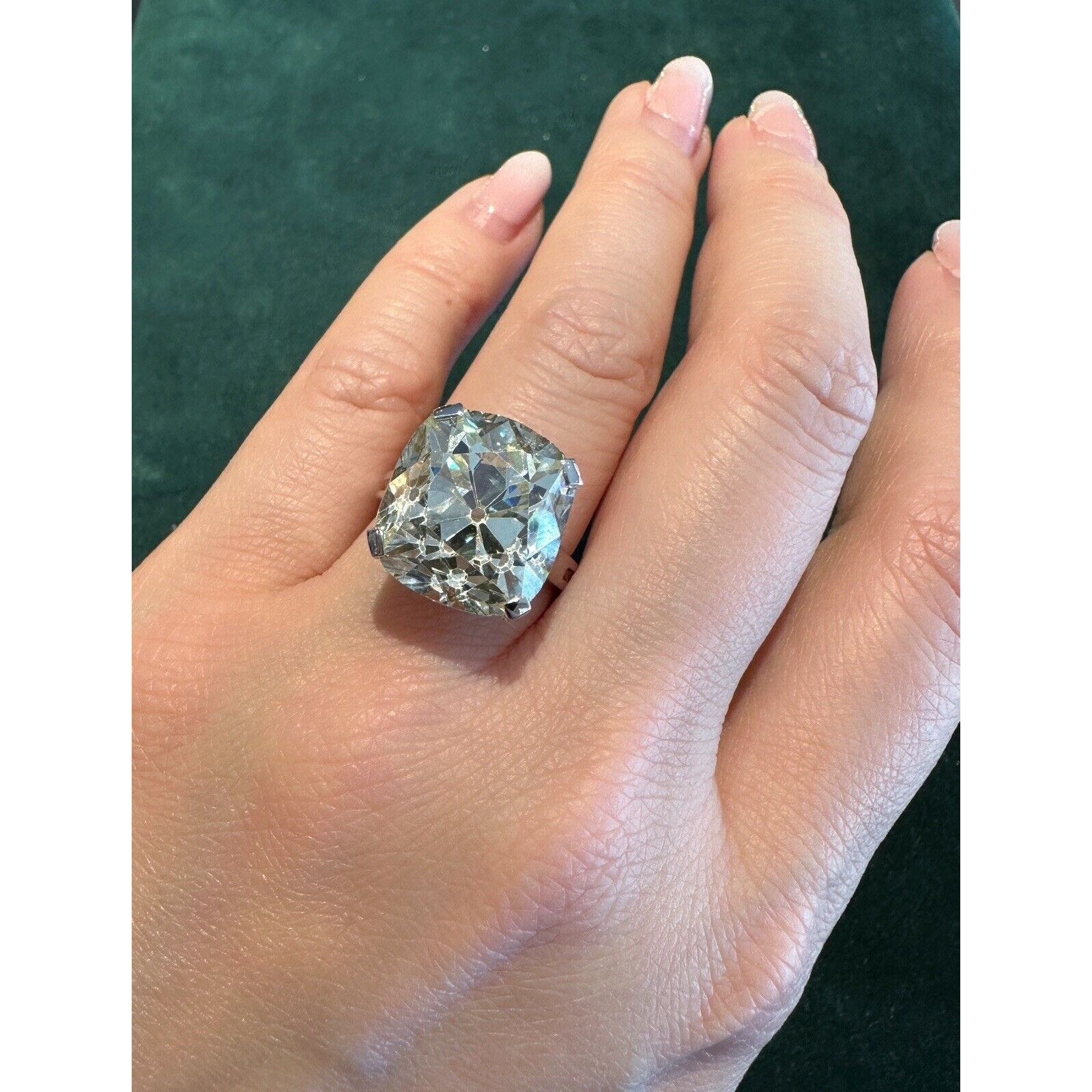 GIA 17.91 carat Old Cushion Cut Diamond Solitaire Ring in Platinum