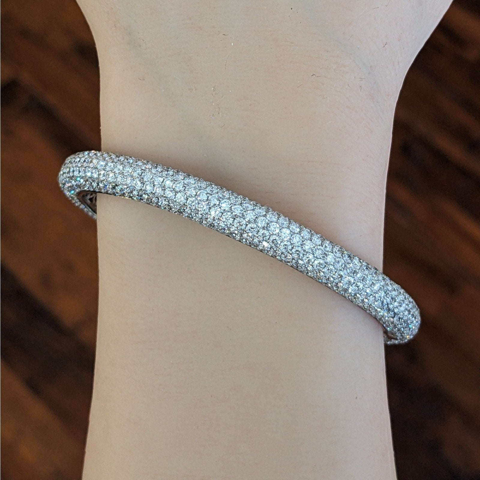 Natural Diamond Pave Bangle Bracelet 16.23 cttw in 18k White Gold