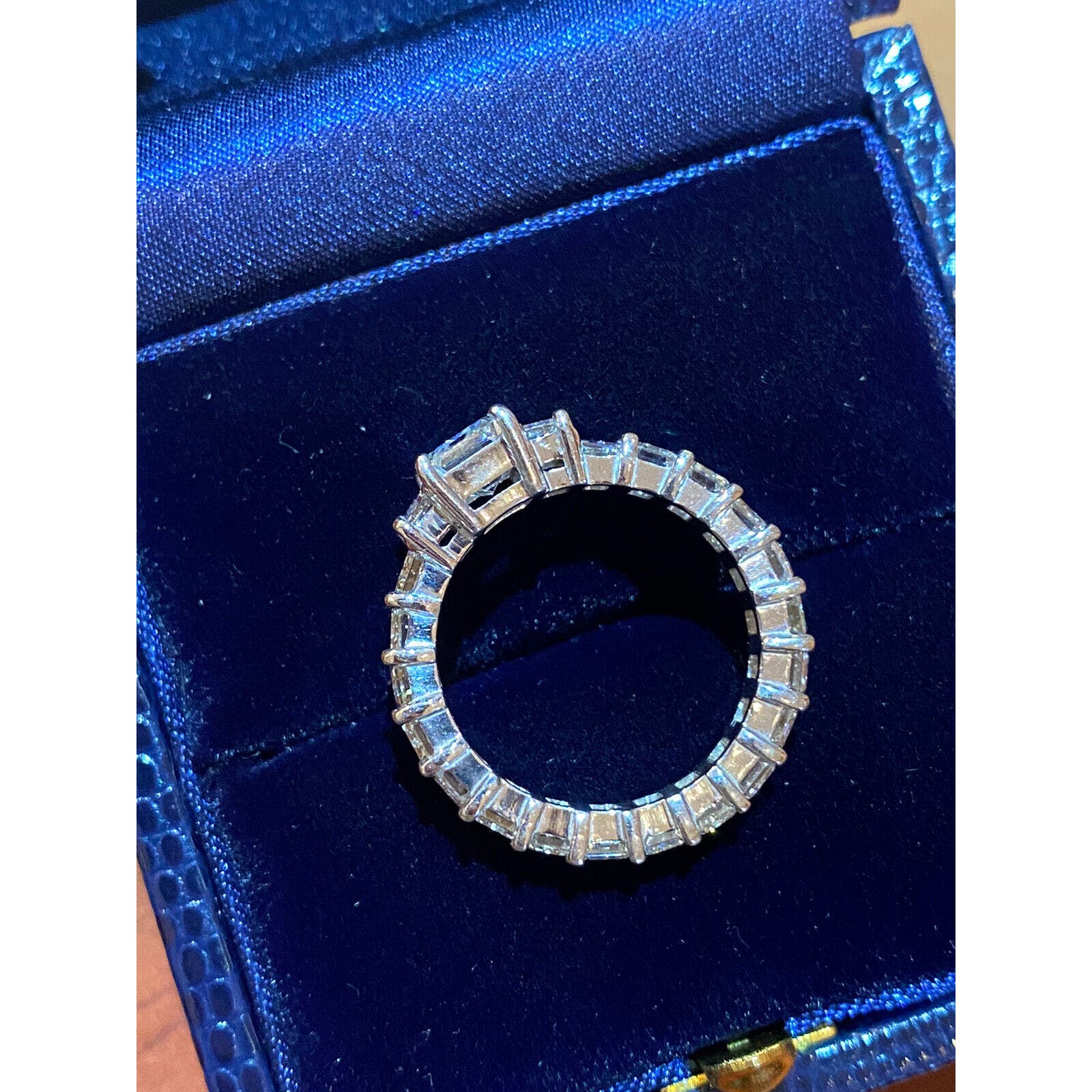GIA 1.12 ct w/ 4.34 ct Emerald Cut Diamond Eternity Ring18k White Gold- HM1287I4