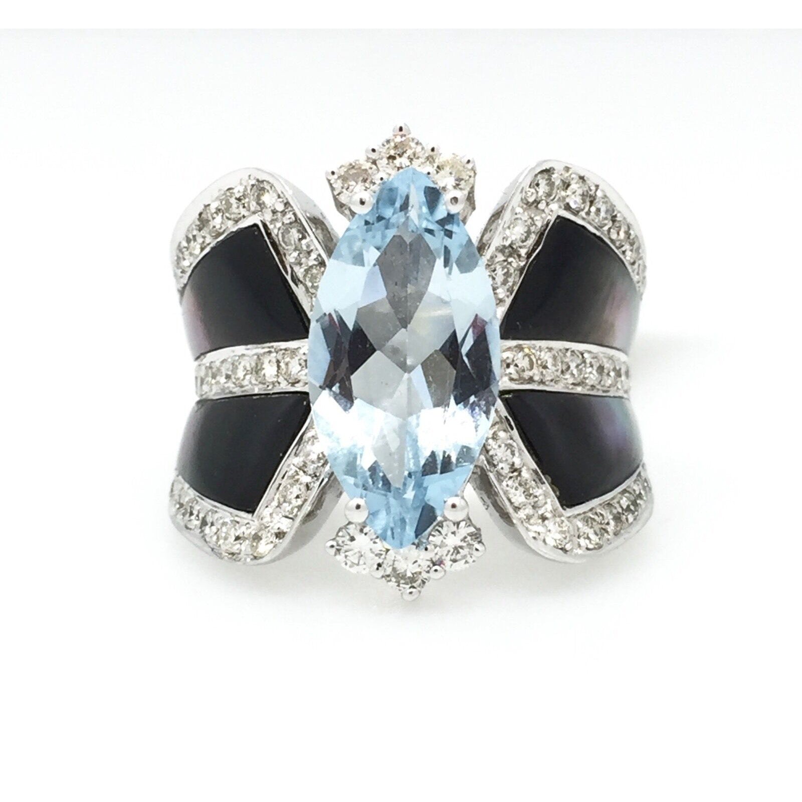 Marquise cut Aquamarine & Diamond Ring in 18K White Gold