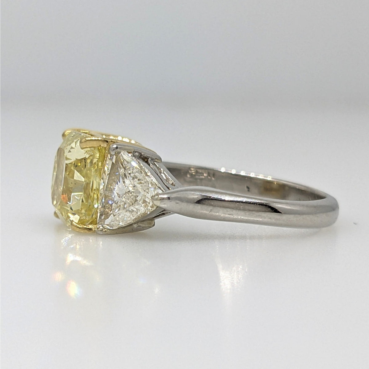 GIA Fancy Yellow Radiant 3.22ct Three-Stone Diamond Ring in Plat/18k