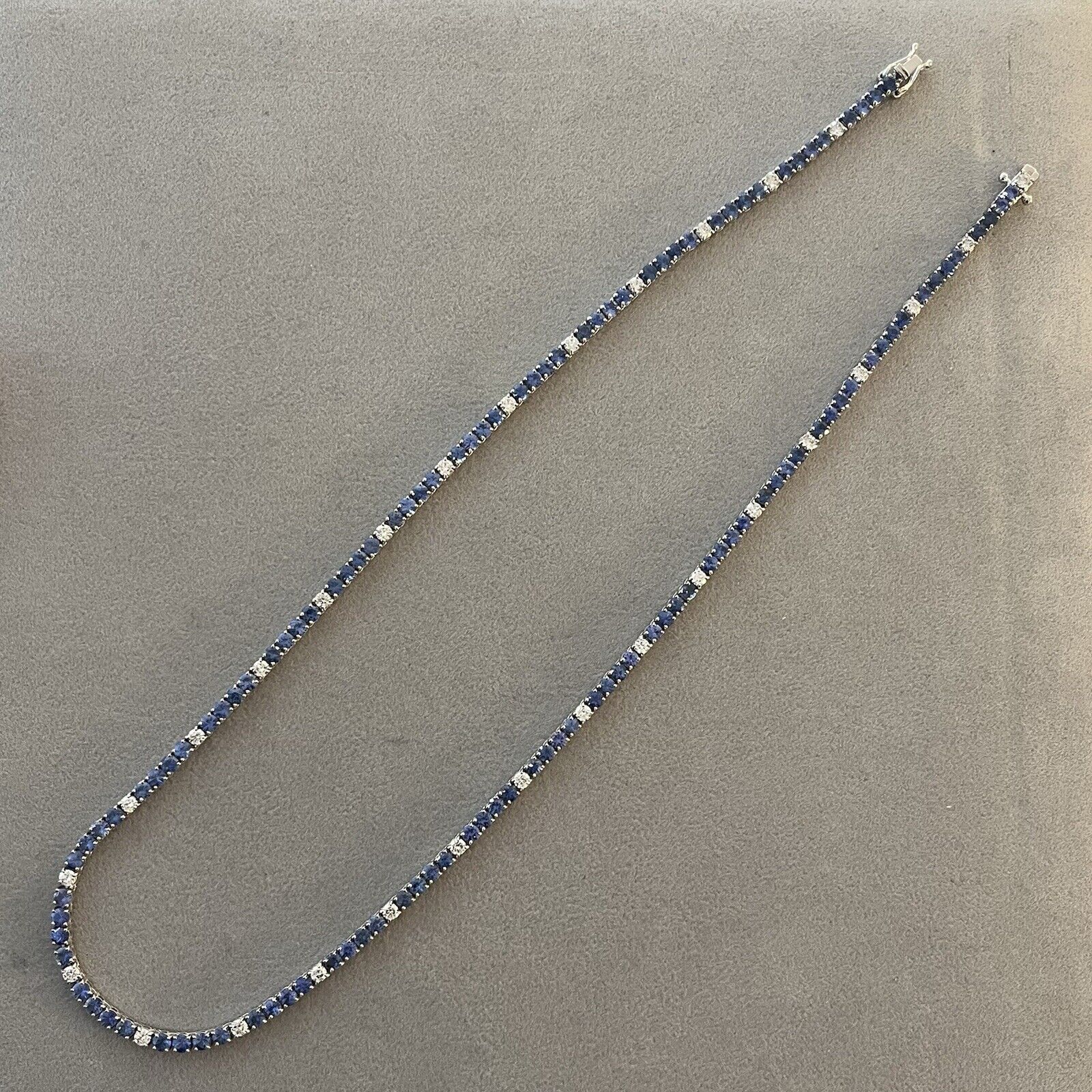 Natural Sapphire and Diamond Choker Necklace in 18k White Gold
