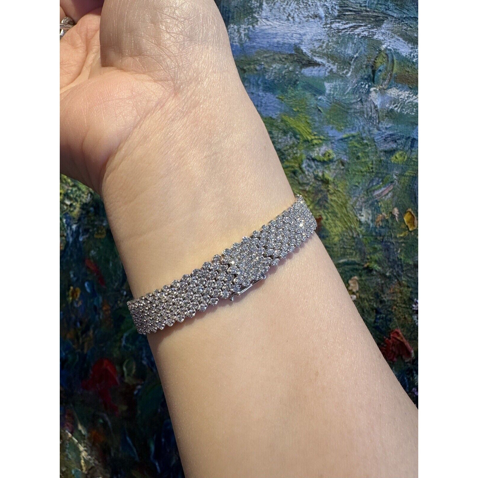 7 Row Natural Diamond Bracelet 10.50 ct in 18k White Gold