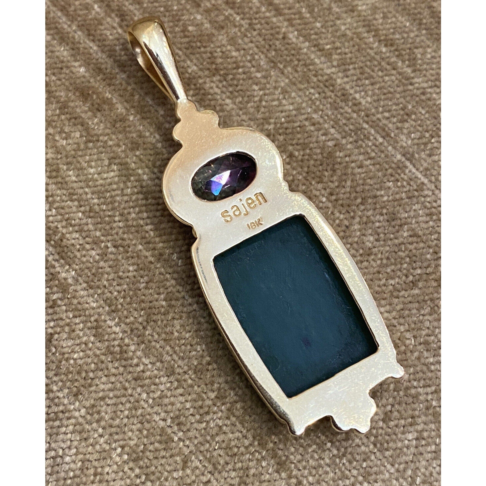 Mystic Topaz and Jade Pendent in 18k Yellow Gold by Sajen