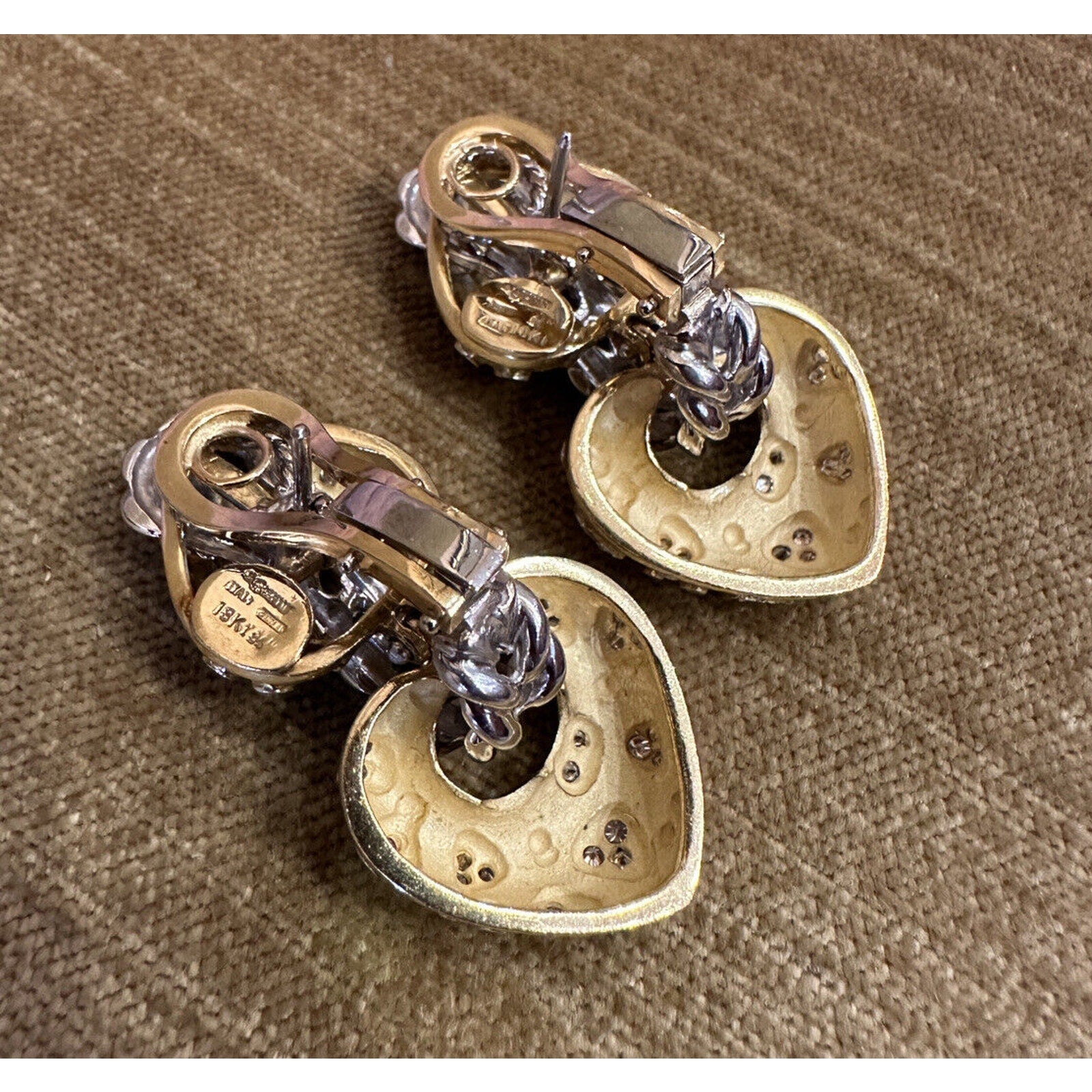 ITALIAN Diamond Heart Drop Earrings in 18k Yellow & White Gold - HM2452AB
