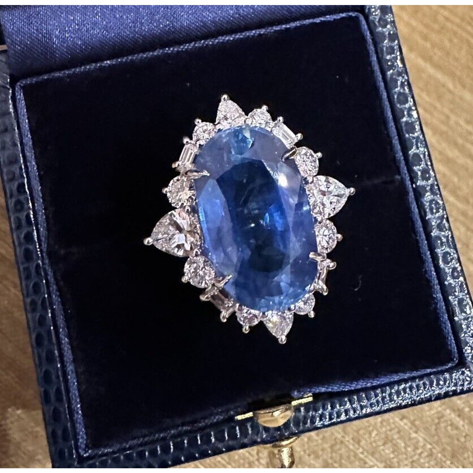 GRS Certified 19.17 ct Ceylon Sapphire 18k&16k White Gold Diamond Ring -HM2457SZ
