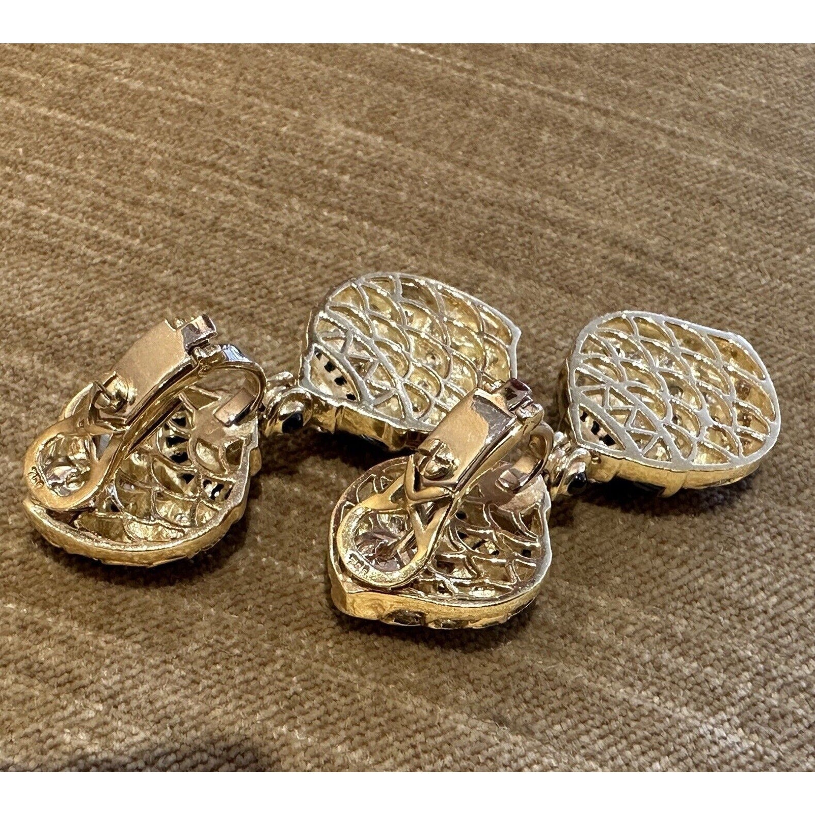 Natural Diamond and Sapphire Large Drop Earrings in 18k Yellow Gold