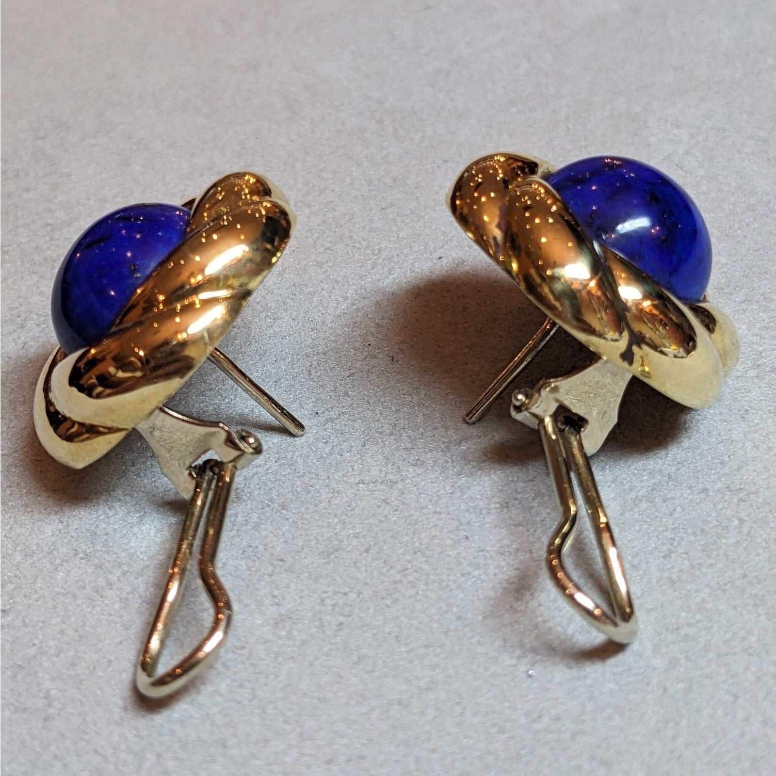 Vintage Lapis Large Button Earrings in 18k Yellow Gold