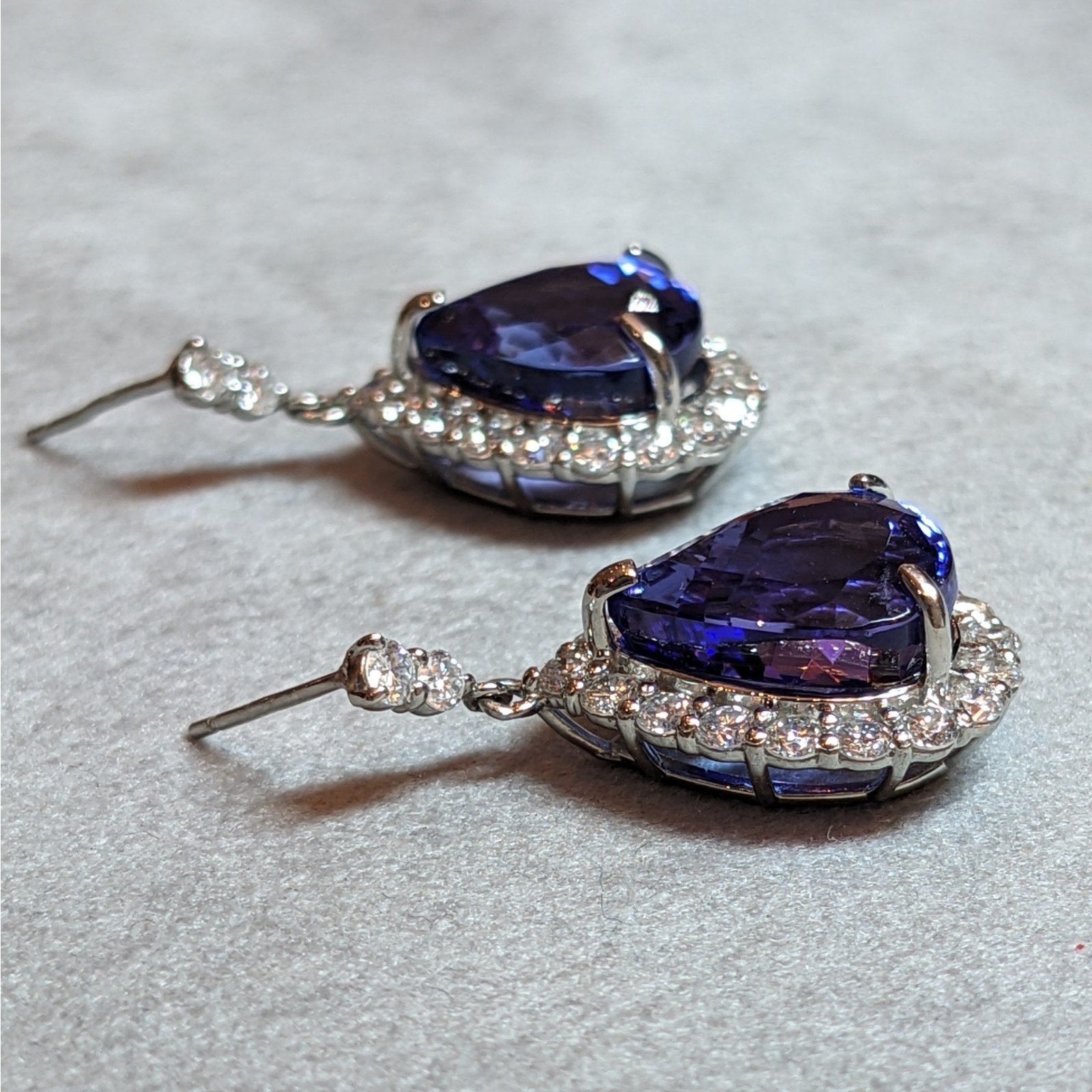 Tanzanite and Diamond Drop Dangle Earrings in Platinum & 14k White Gold
