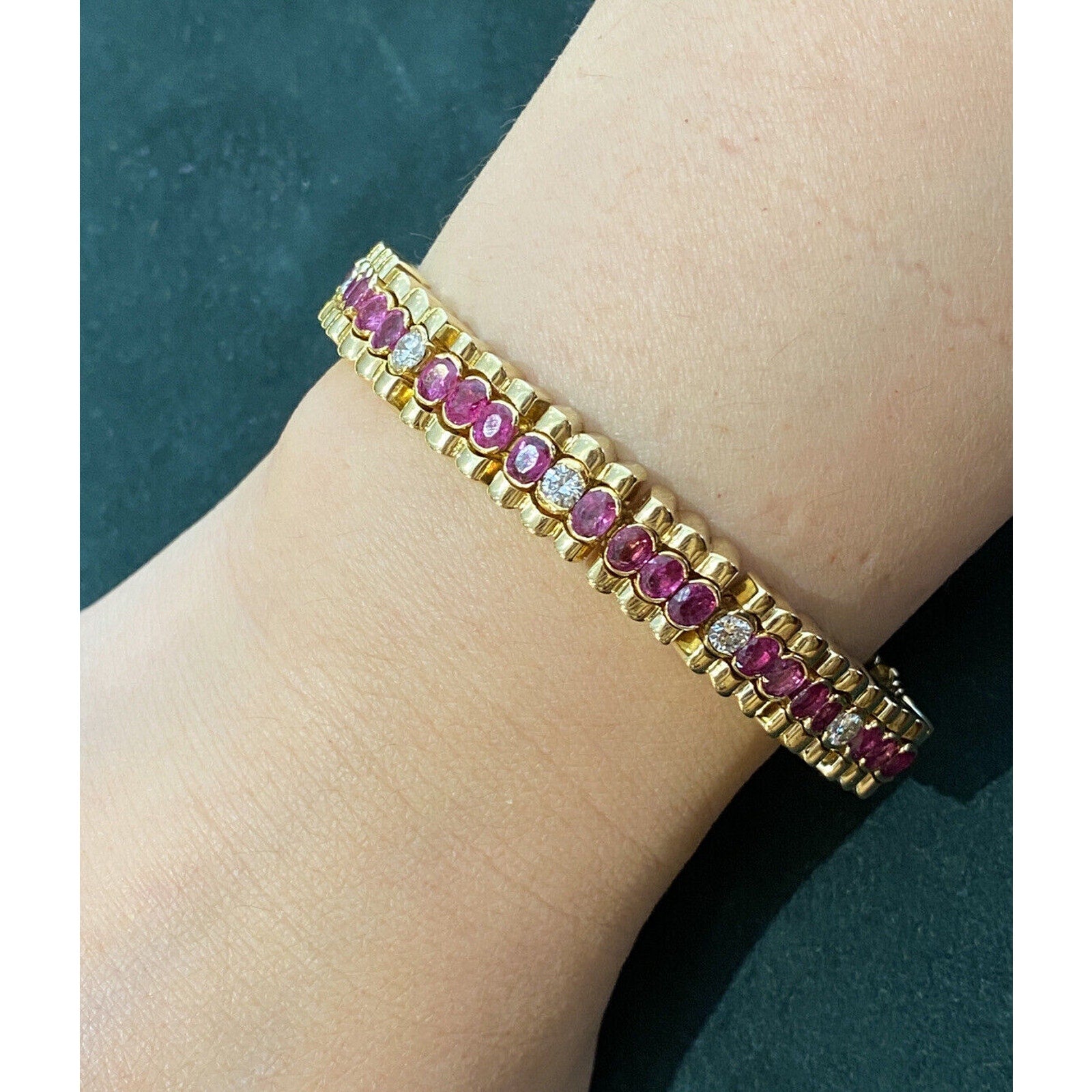 Vintage Ruby and Diamond Line Bracelet in 18k Yellow Gold - HM2405B