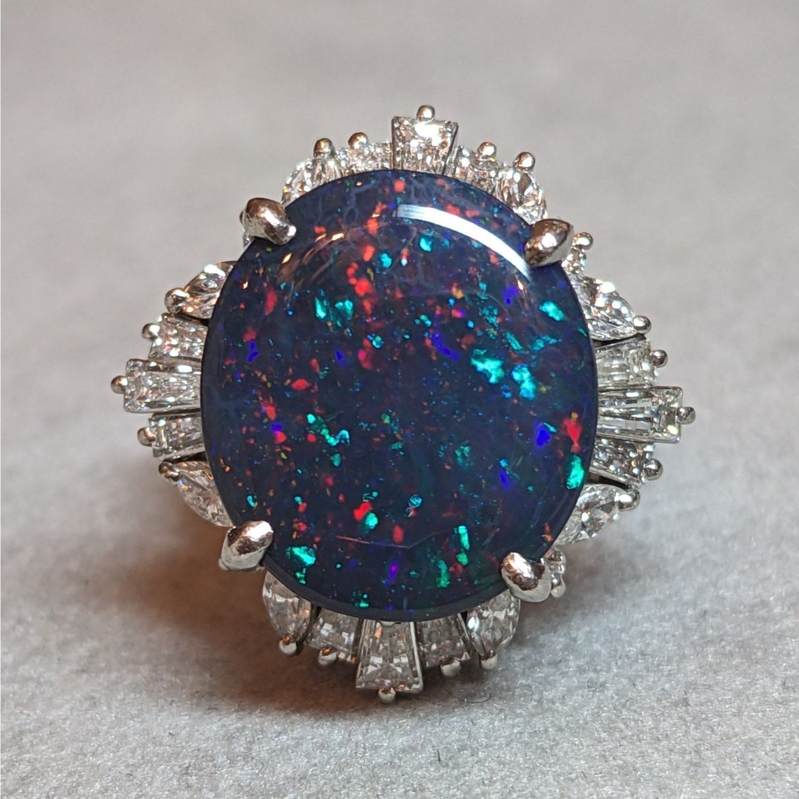 Natural 6.67 ct Black Opal & Diamond Ring in Platinum