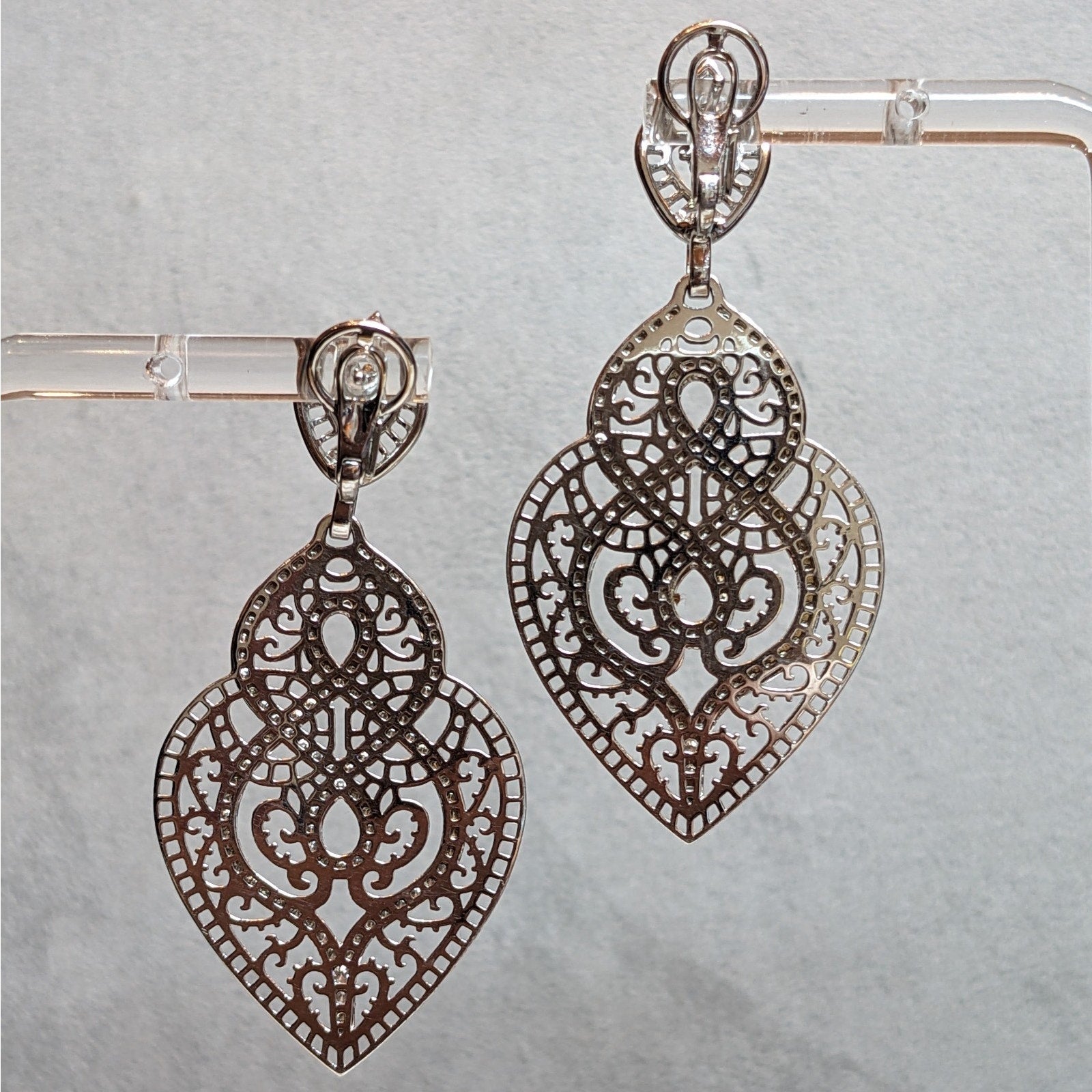 Crivelli Diamond Lace Cut-out Drop Earrings in 18k White Gold