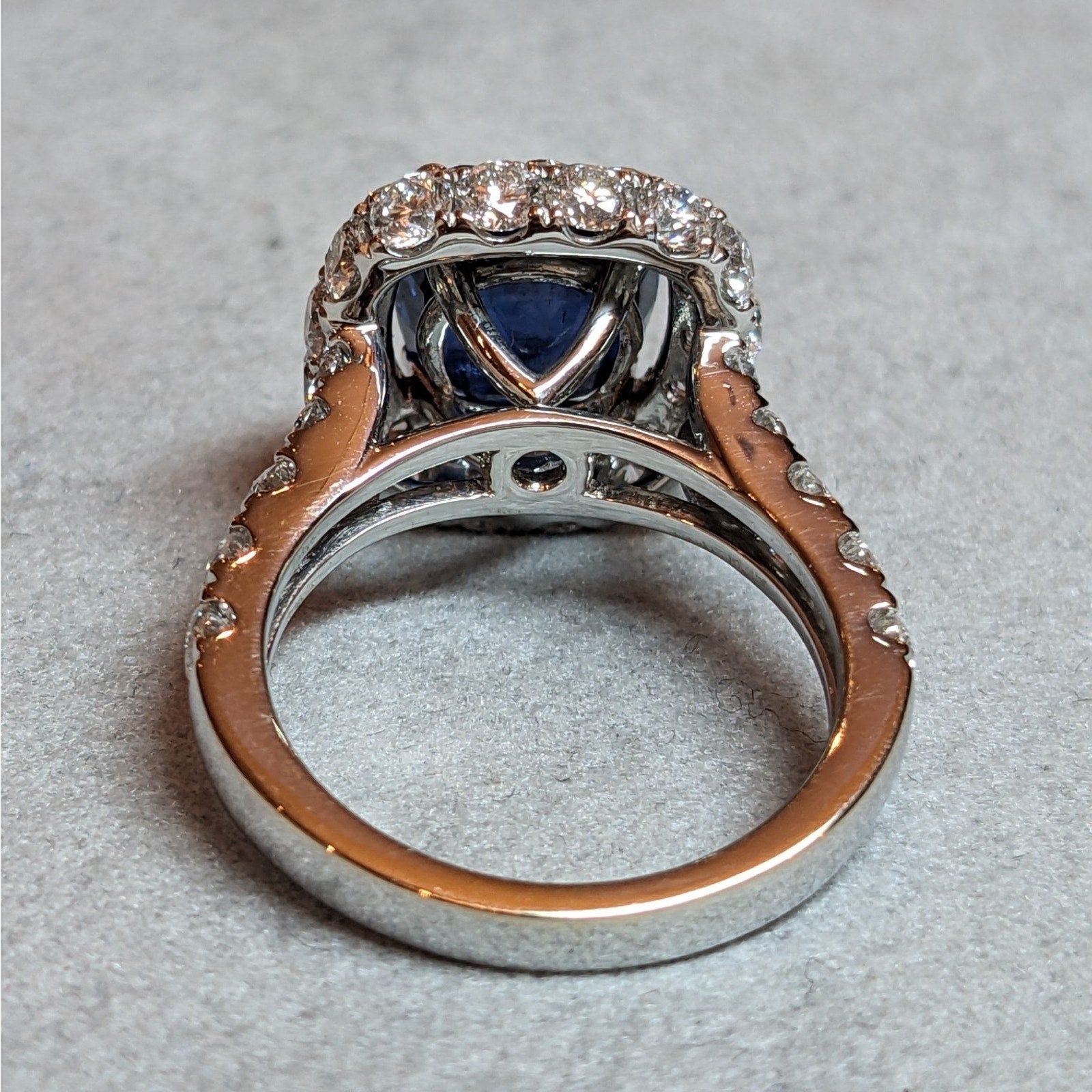 GIA Natural 5.27 ct Cushion Sapphire & Diamond Ring in 18k White Gold - HM2767BR