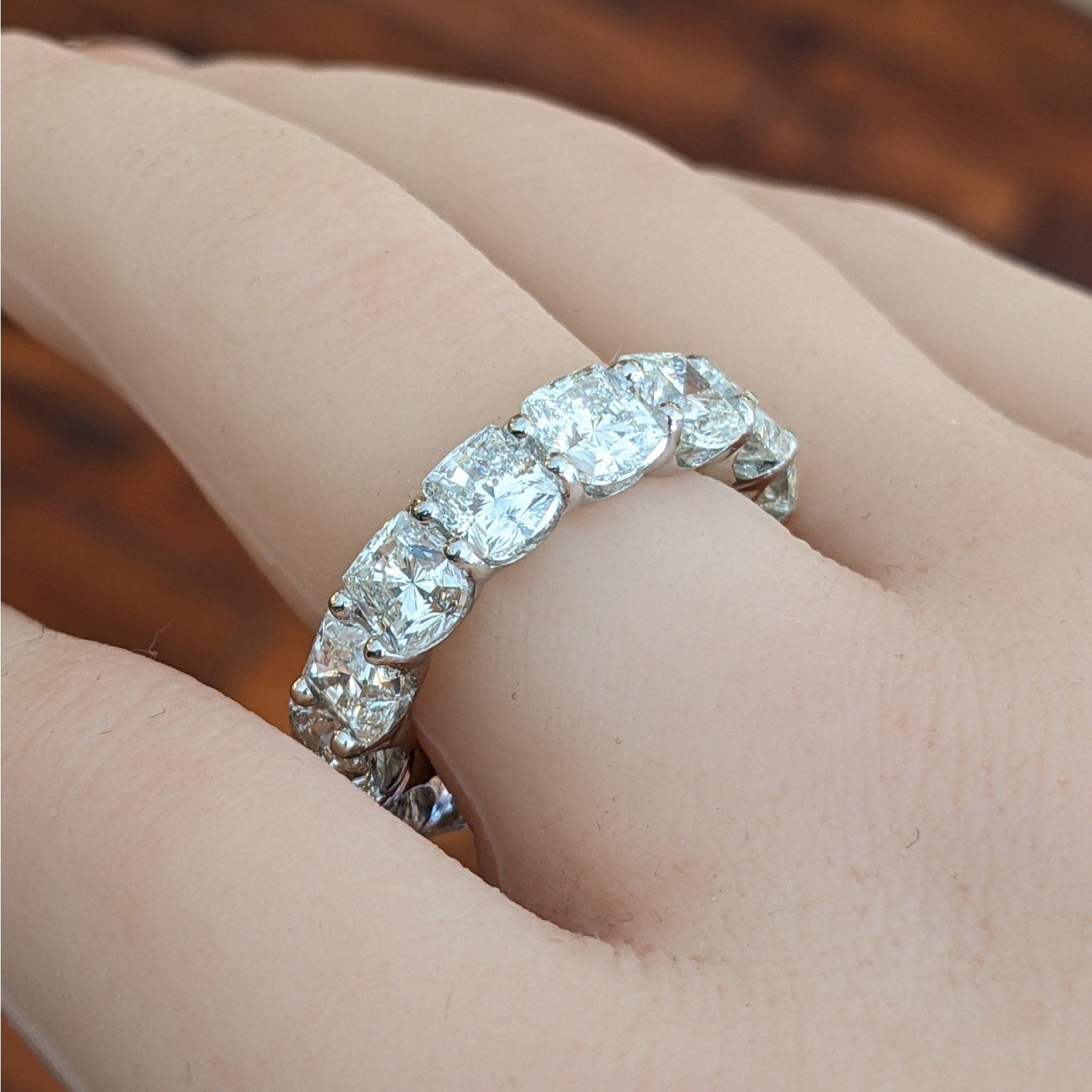 Cushion Cut Diamond Eternity Band Ring 10.00 cttw Size 6.75 in Platinum