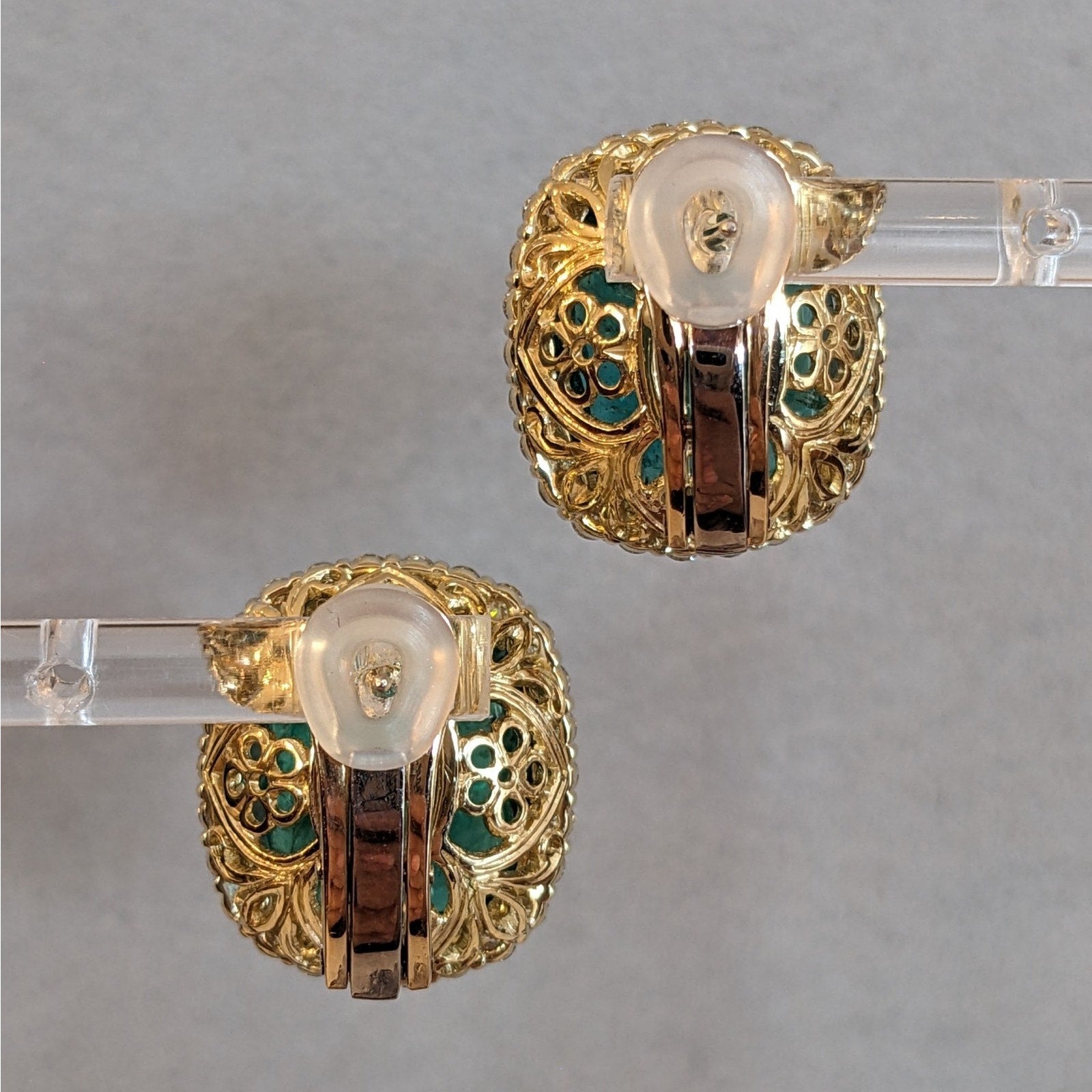AGL 29.15 cts Cushion Emerald Halo Diamond Earrings 18k Yellow Gold