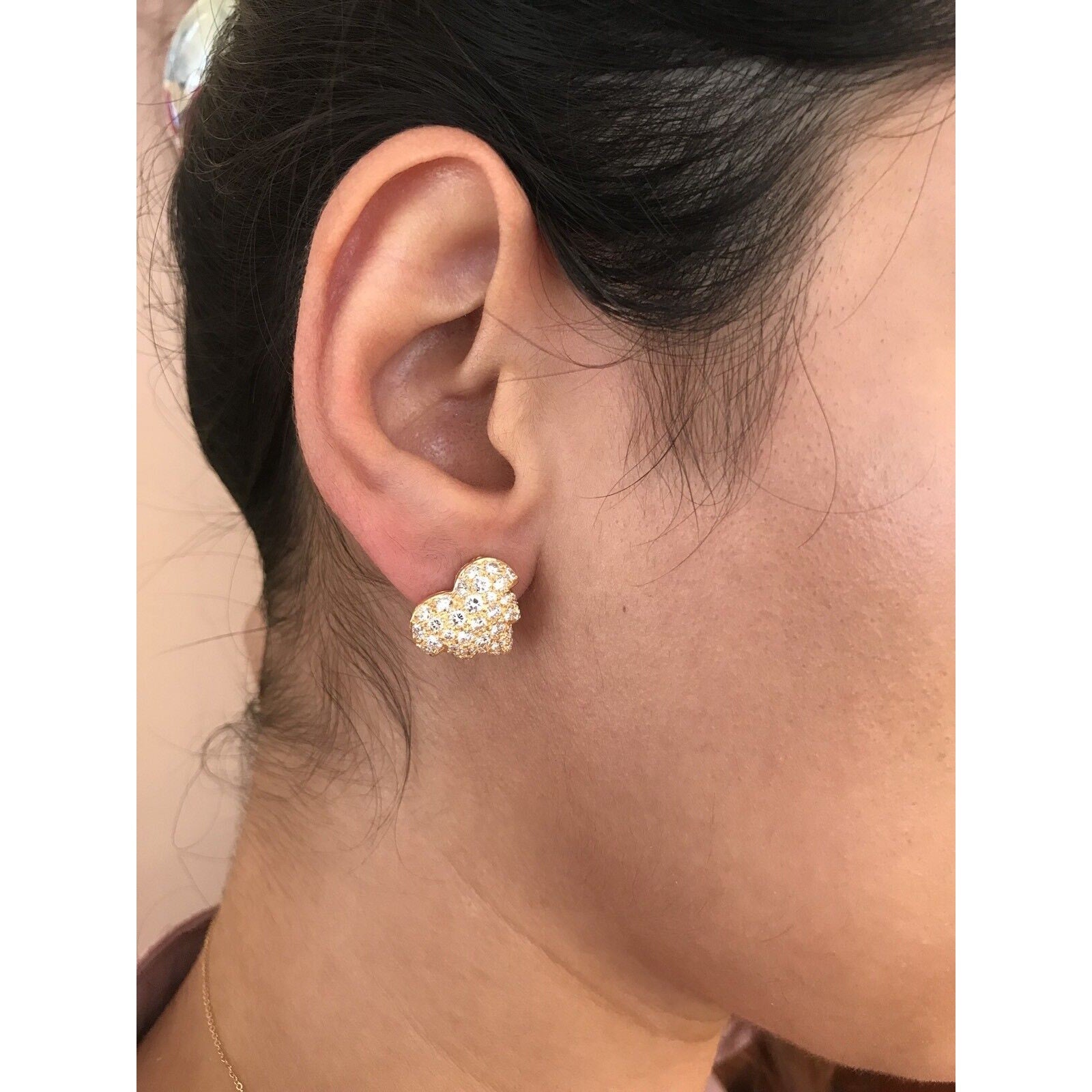 French Pave Diamond Leaf Earrings in 18k Yellow Gold 2.00 cttw