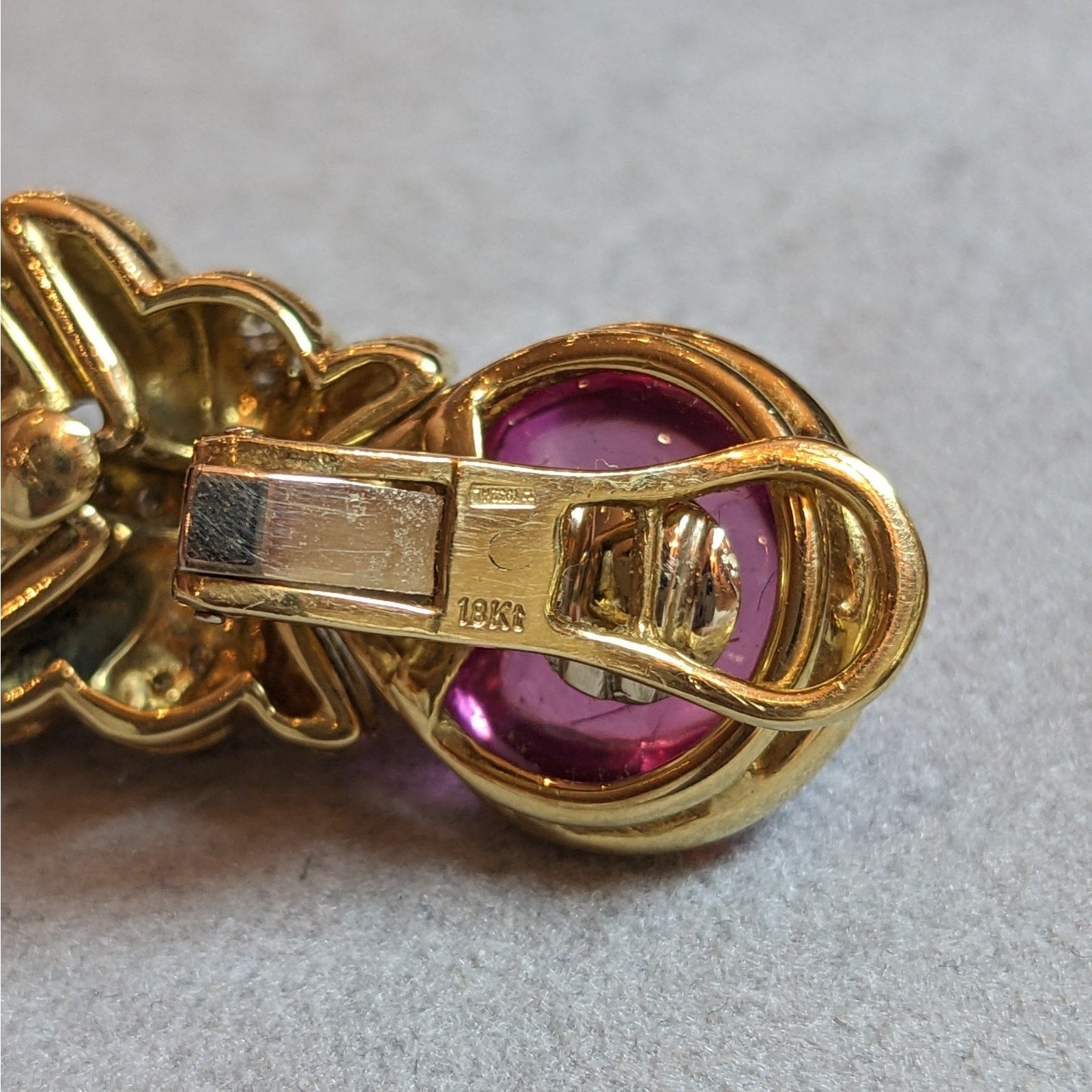 Pink Sapphire, Green Tourmaline & Diamond Drop Earrings in 18k Gold