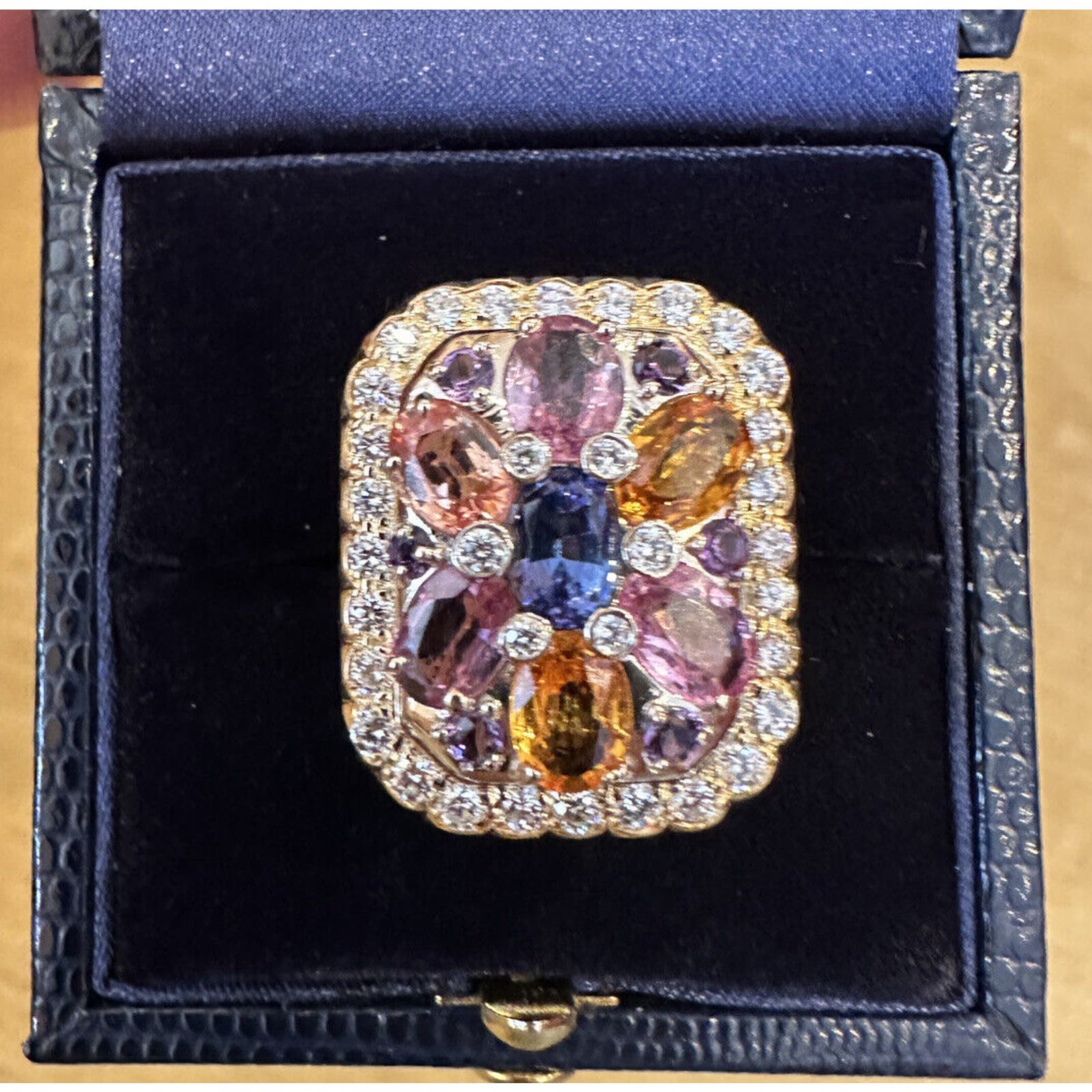 Multicolor Sapphire & Diamond Large Cocktail Ring in 18k Yellow Gold - HM2516BE