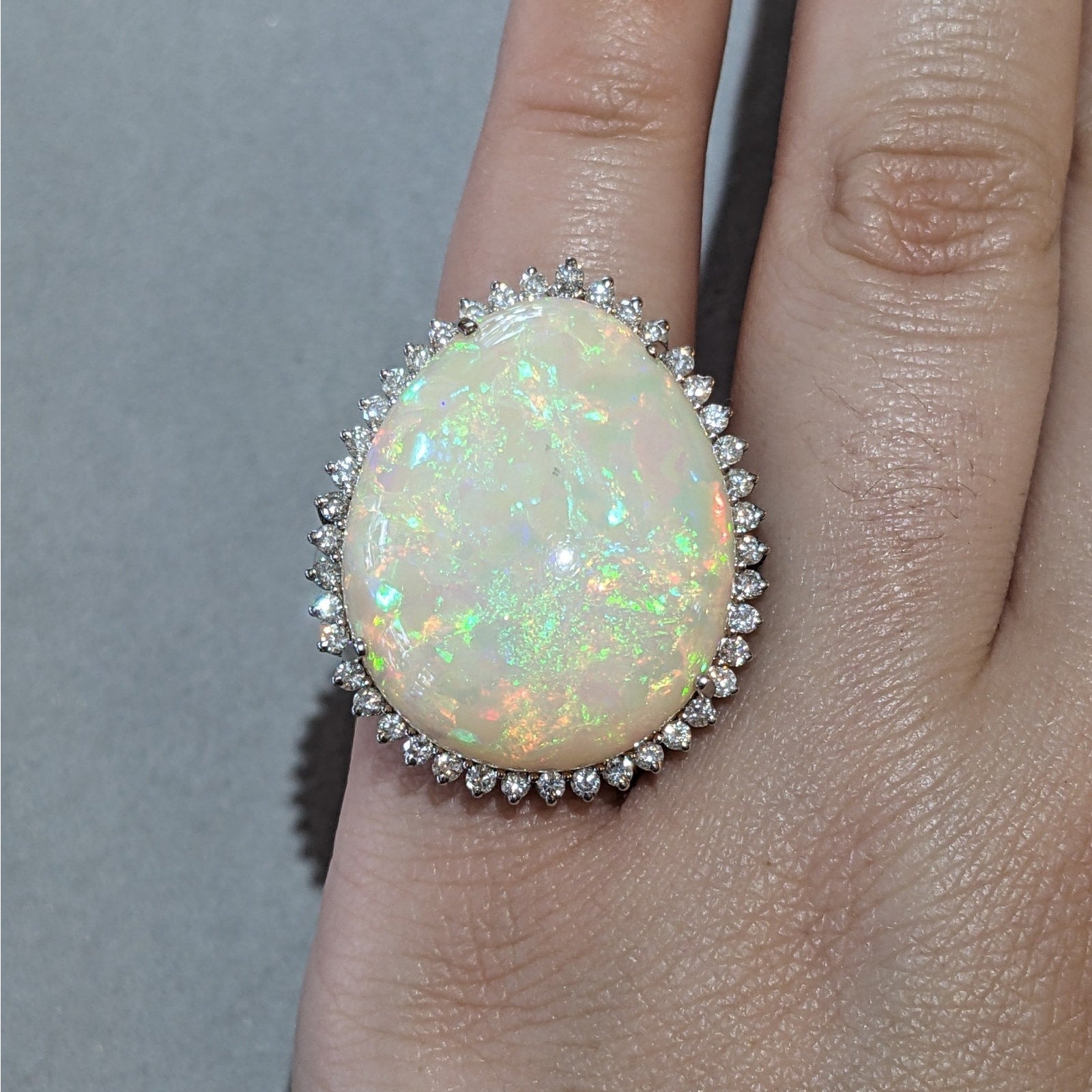 Natural 37.64 ct Opal and Diamond Ring in 18k White Gold