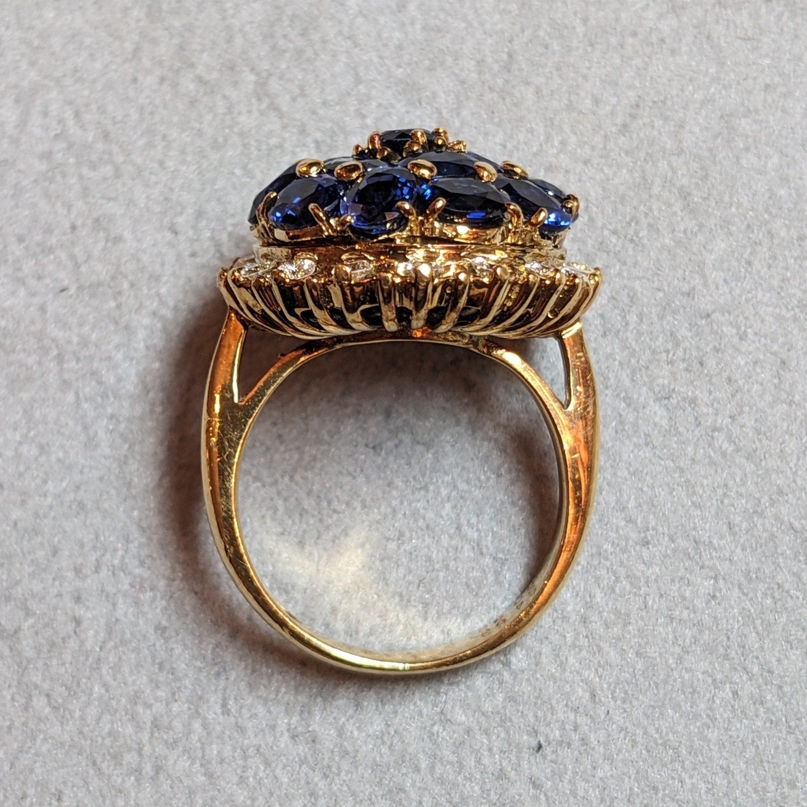 Sapphire and Diamond Dome Cocktail Ring in 18k Yellow Gold