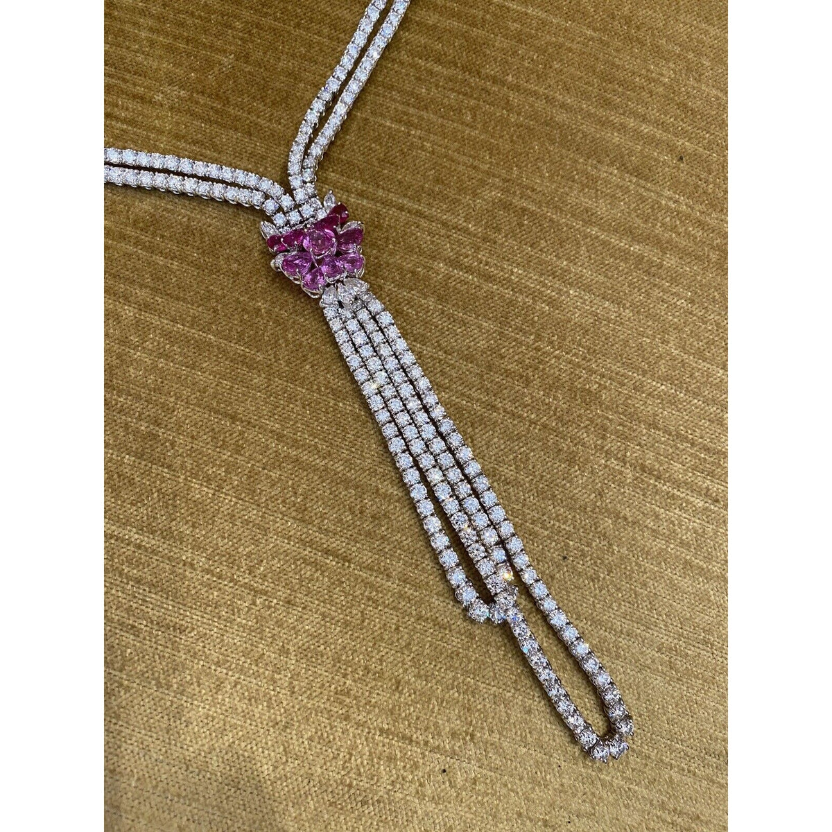 Stefan Hafner Y Diamond Necklace with Pink Sapphires in 18k White Gold