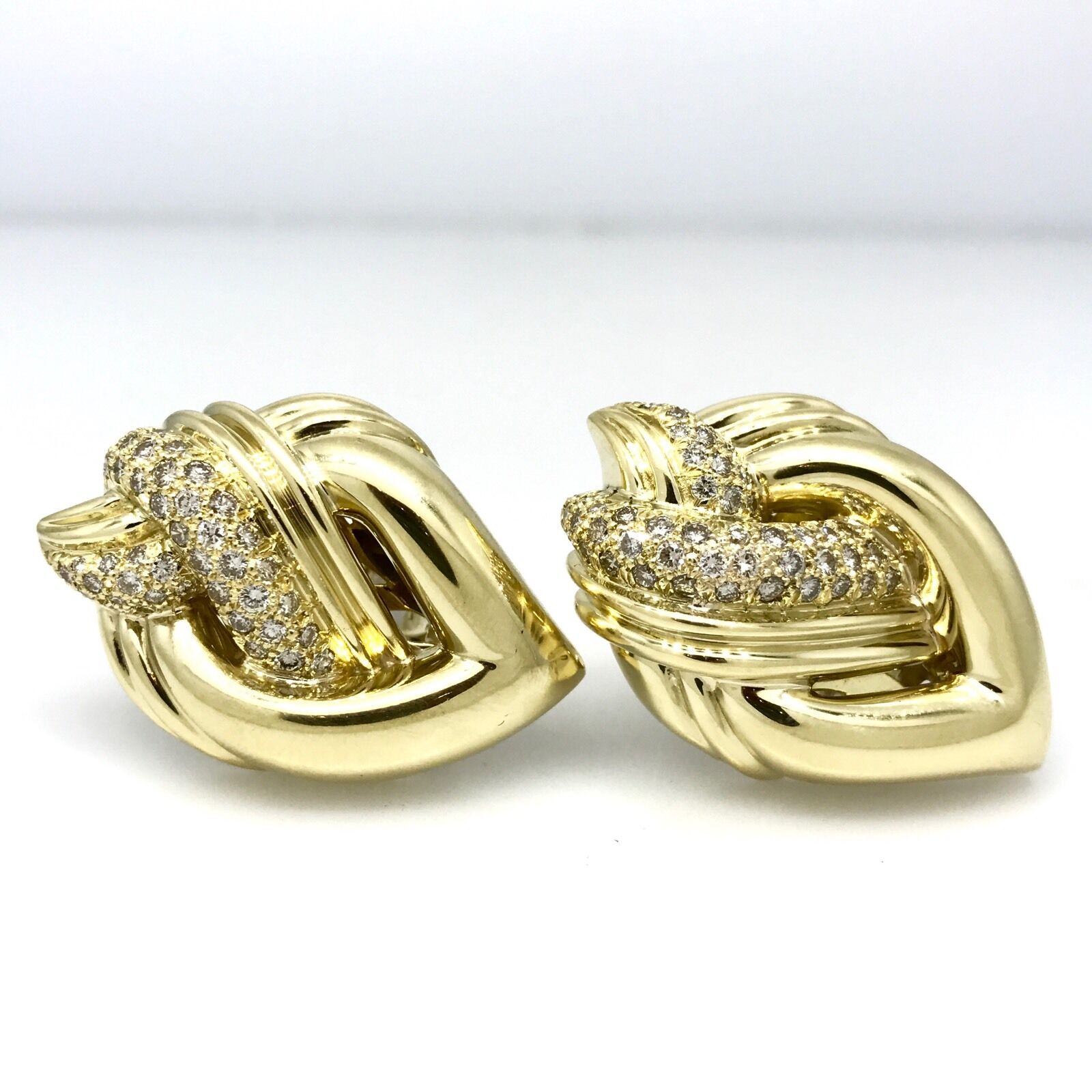 2.00 ct Large Pave Diamond Knot Earrings in 18K Yellow Gold