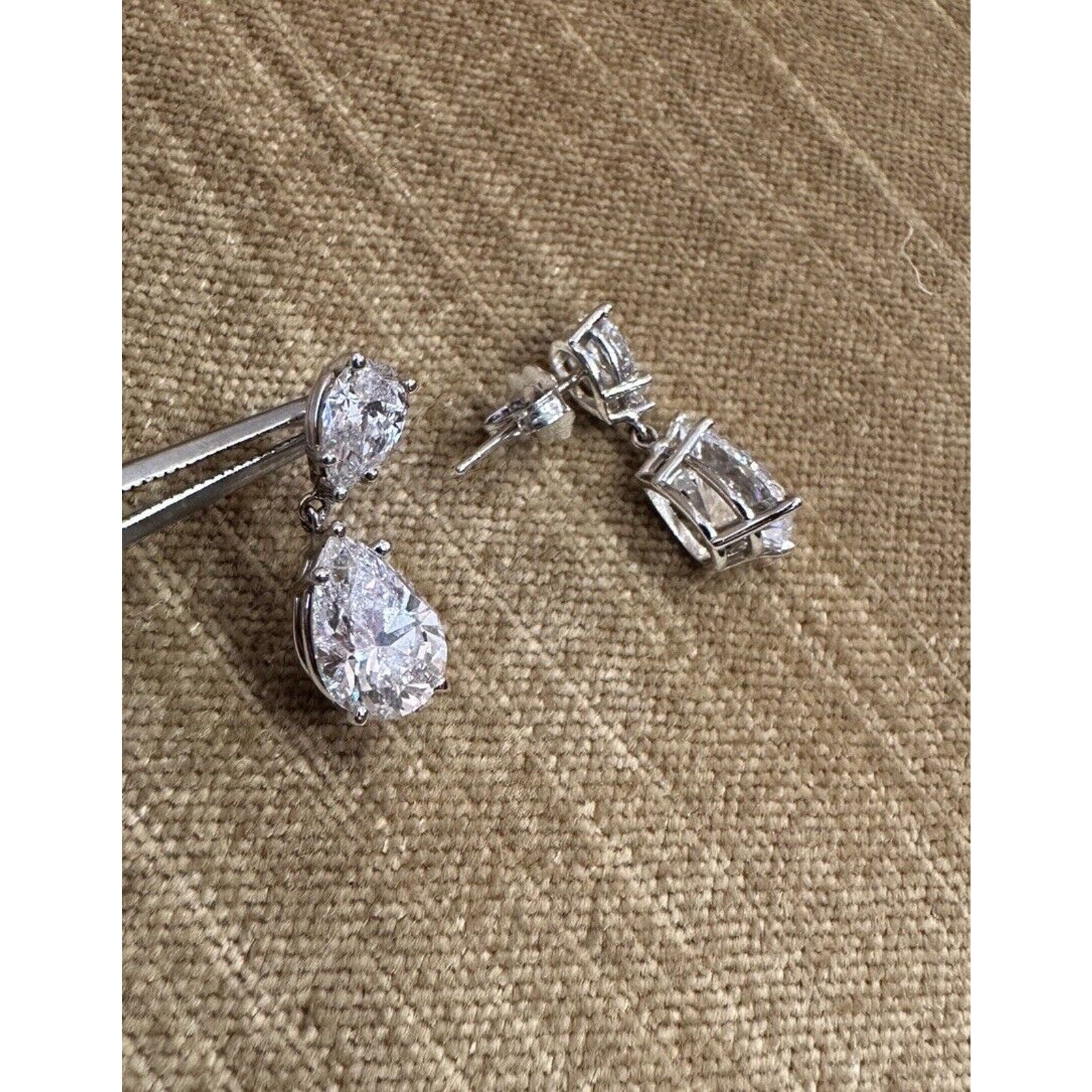 GIA Certified Pear Shaped Diamond Drop Earrings in 18k White Gold - C300B