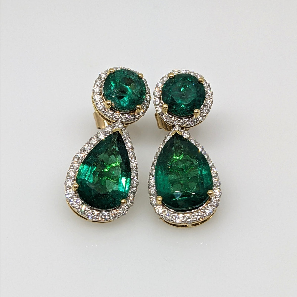 GIA Emerald and Diamond Drop Earrings in 18k White & Yellow Gold