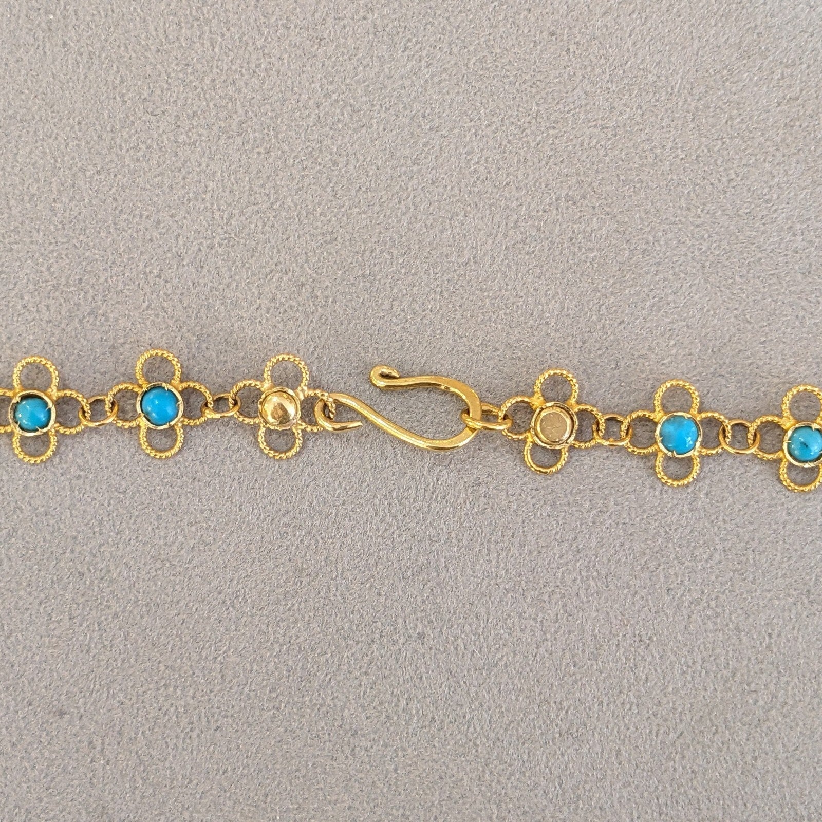 Estate Turquoise Cabochon Bib Necklace in 18k Yellow Gold