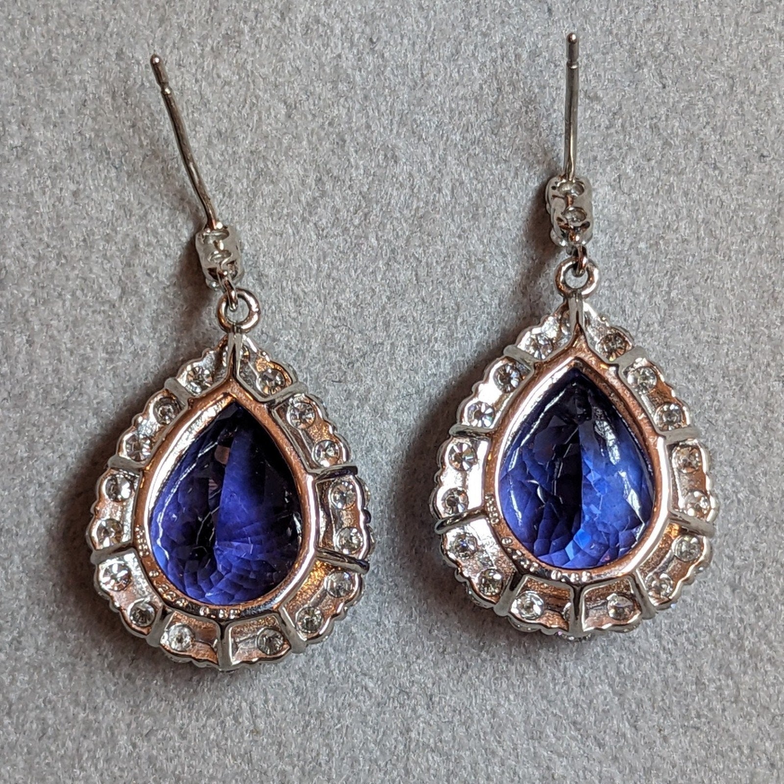 Tanzanite and Diamond Drop Dangle Earrings in Platinum & 14k White Gold