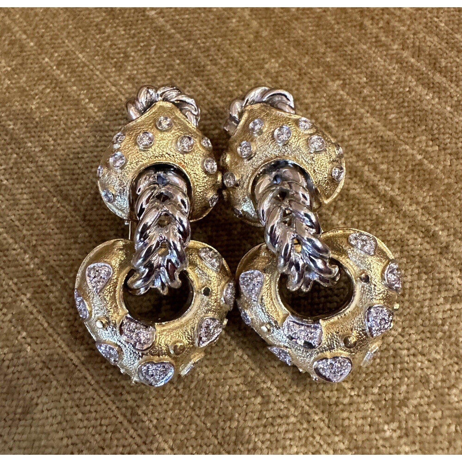 ITALIAN Diamond Heart Drop Earrings in 18k Yellow & White Gold - HM2452AB