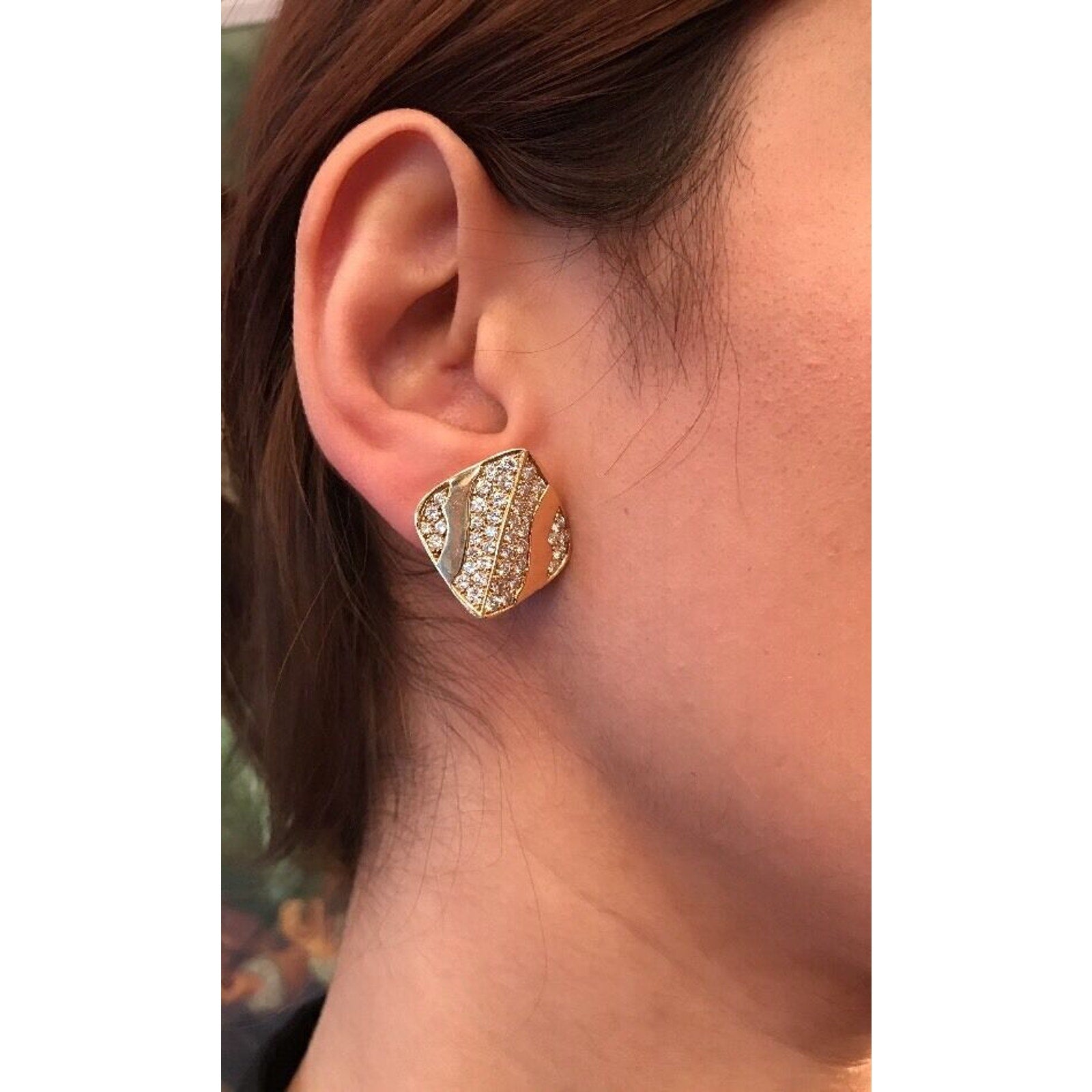 Italy Modern Pave Diamond Button Earrings 3.00 carats in 18K Yellow Gold