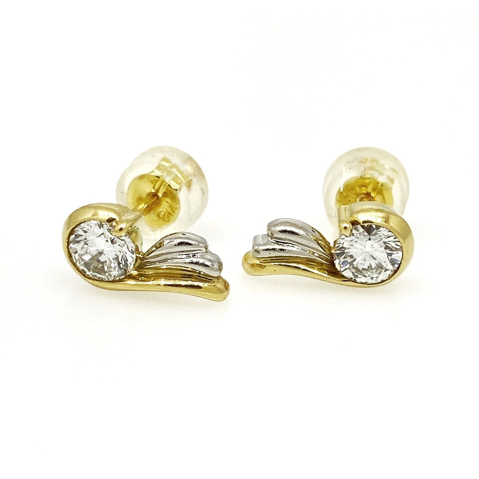 .52 cttw Diamond Stud Earrings in Wave Setting 18k Yellow and White Gold