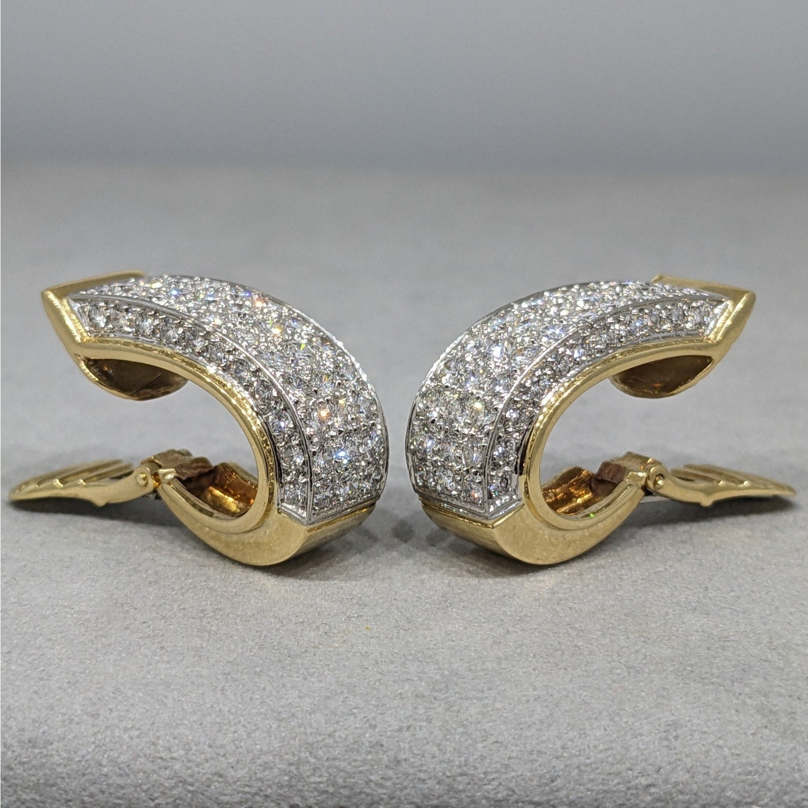 Natural Diamond Wide Pave Hoop Earrings in 18k Yellow/White Gold