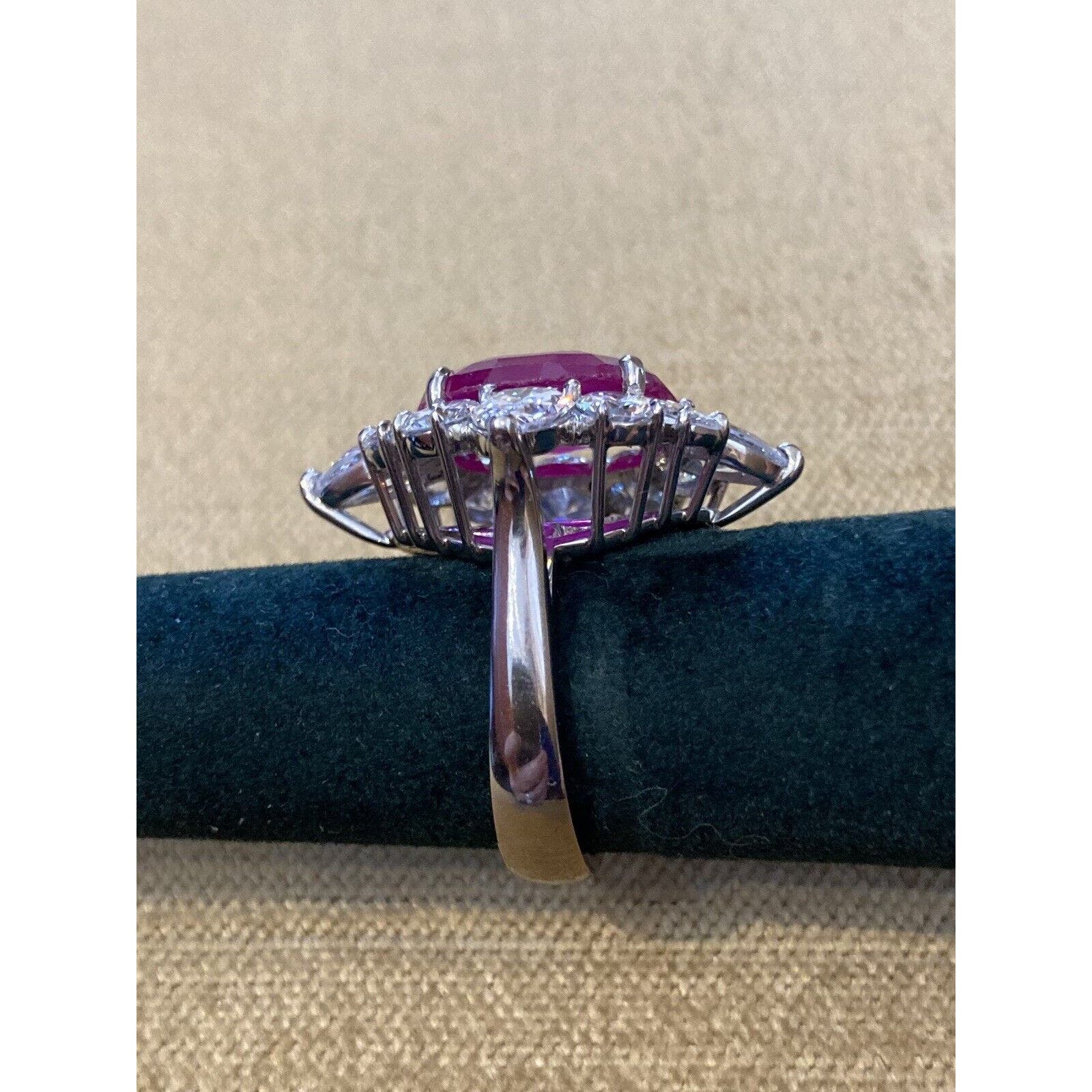 AGL 9.34 ct Unheated Burma Ruby and Diamond Ring in Platinum -HM2500