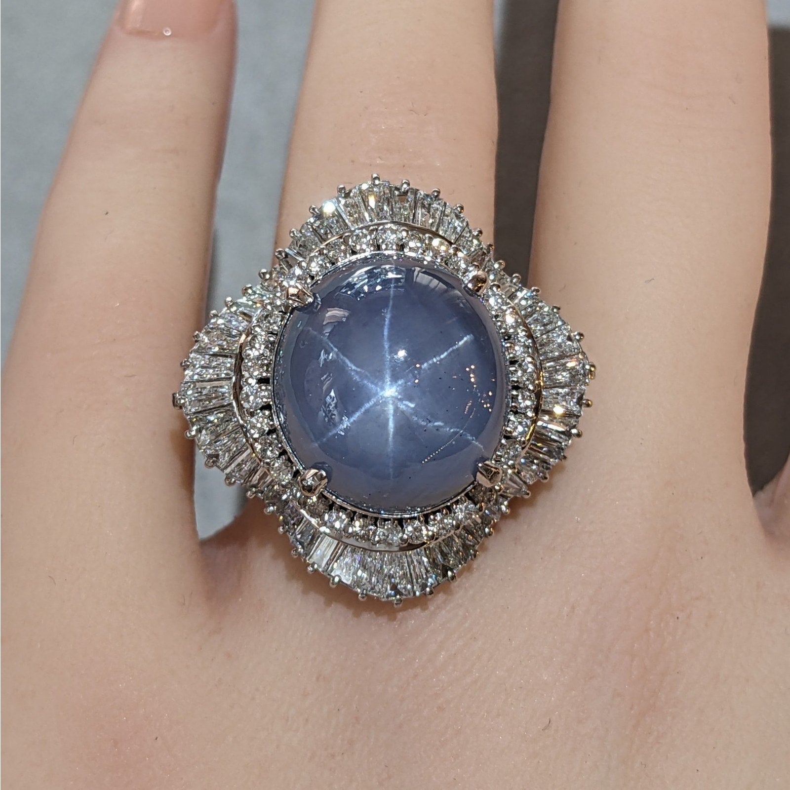 36.02 ct Star Sapphire and Diamond Ring in Platinum