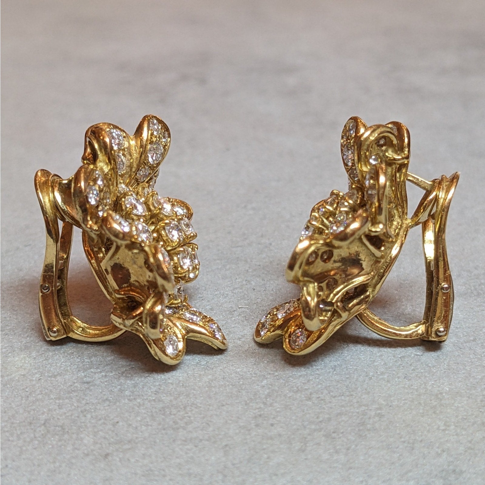 Natural Diamond Flower Cluster Earrings in 18k Yellow Gold