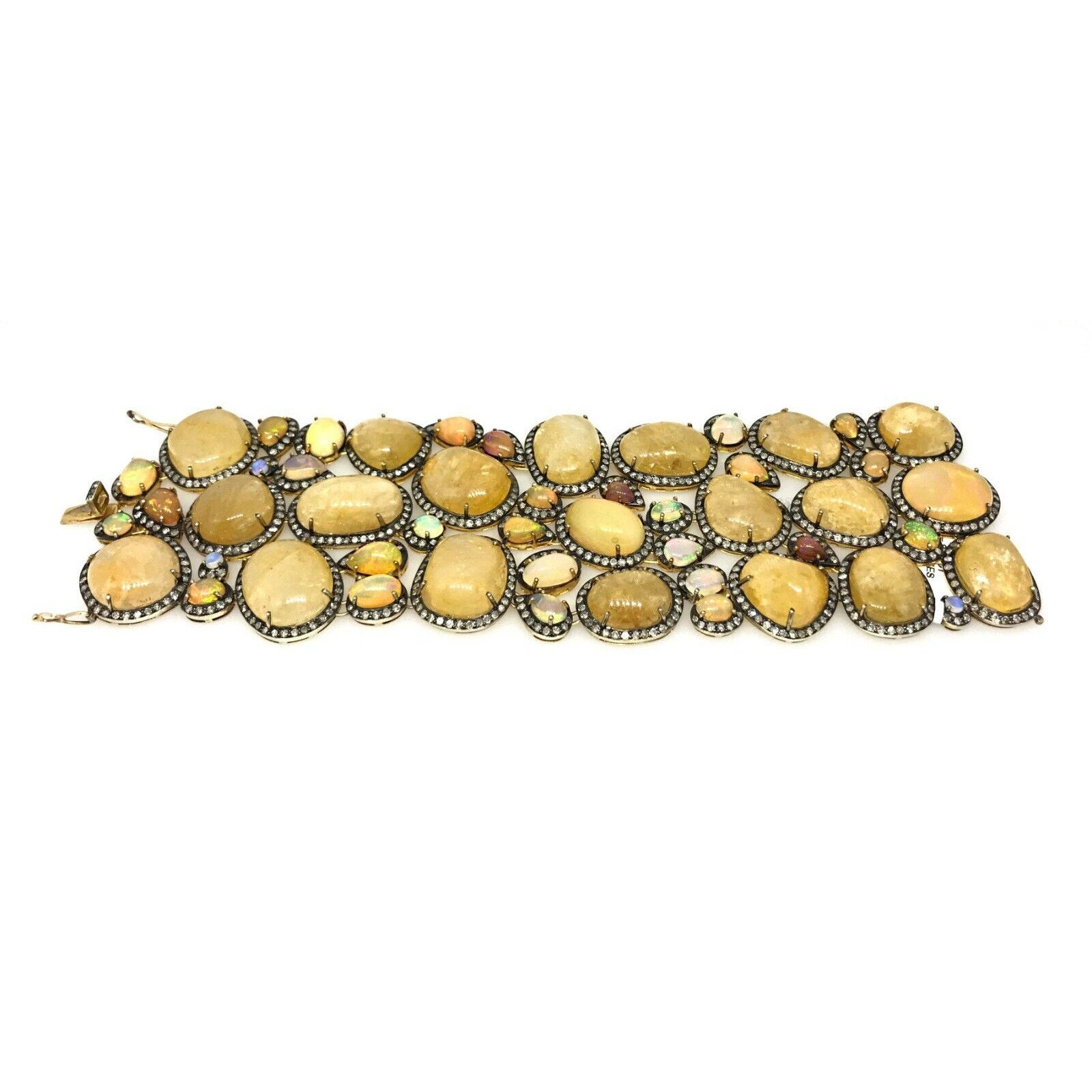 Sapphire, Opal & Diamond Wide Bracelet in 18K Gold with Black Rhodium