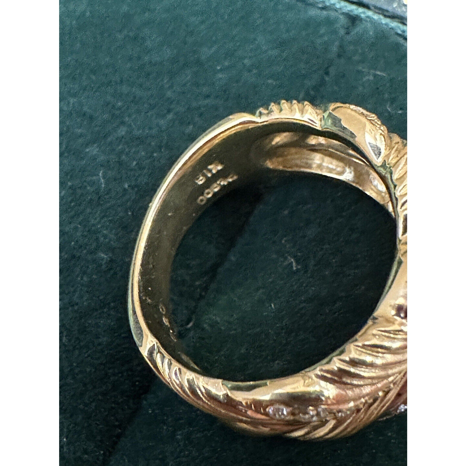 Carved Floral Diamond Band Ring in 18k Yellow Gold & Platinum