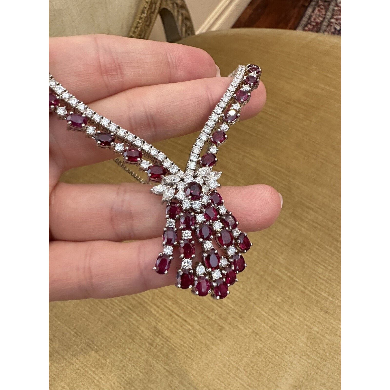 Vintage Ruby and Diamond Necklace in 18k White Gold - HM2491N