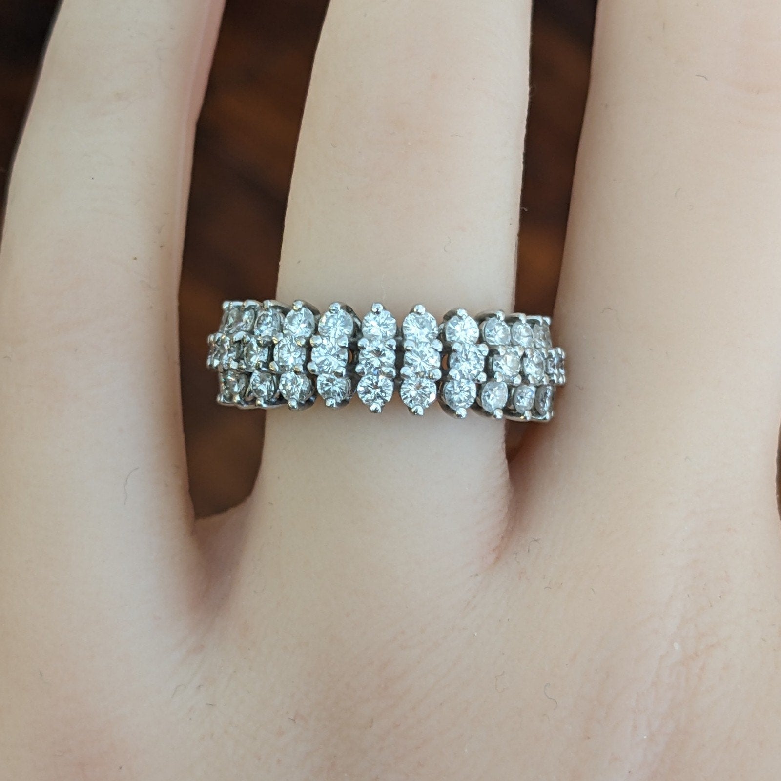 Three Row Domed Diamond Eternity Band Ring Size 6.75 in Platinum