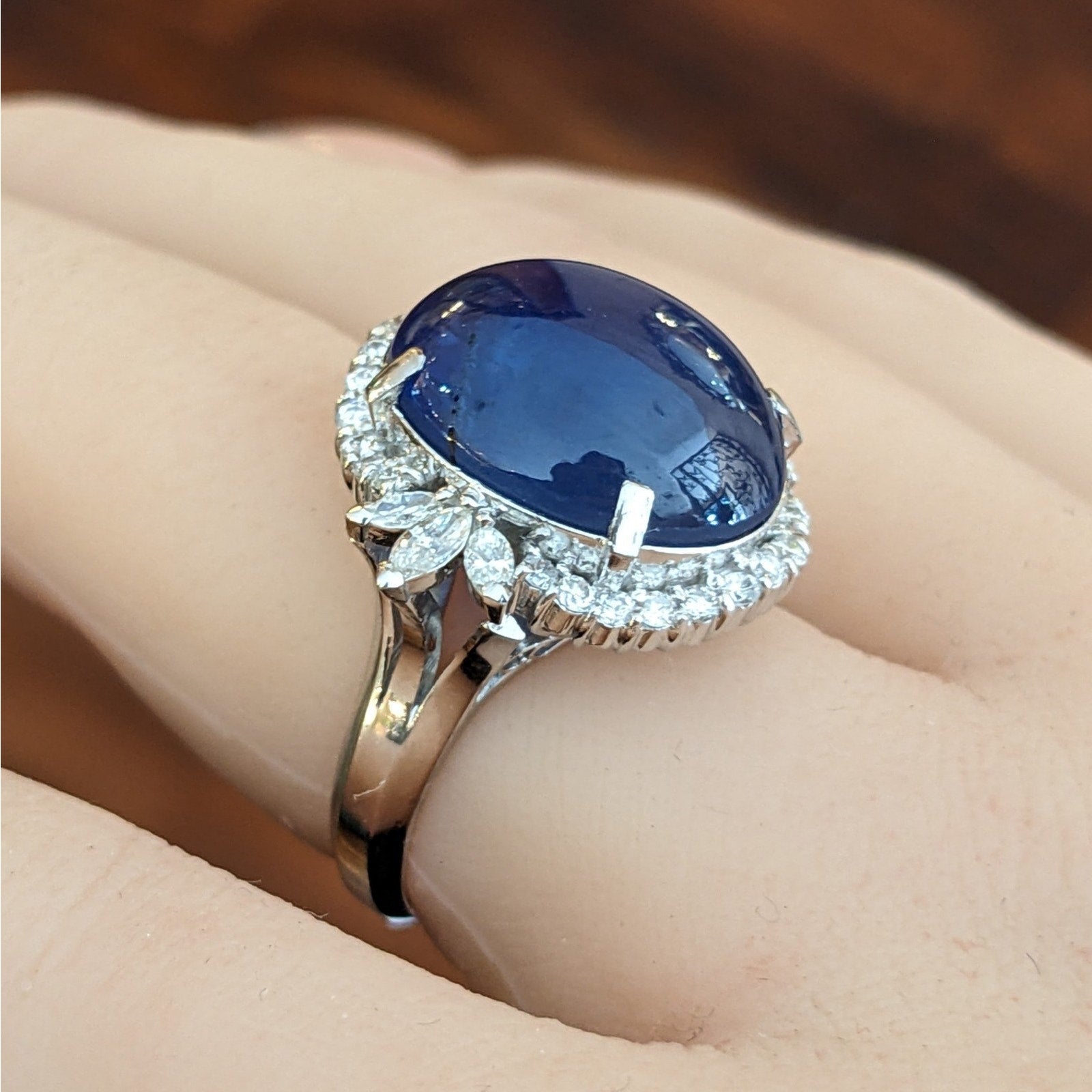 GIA 16.42 ct Natural Star Sapphire and Diamond Ring in Platinum