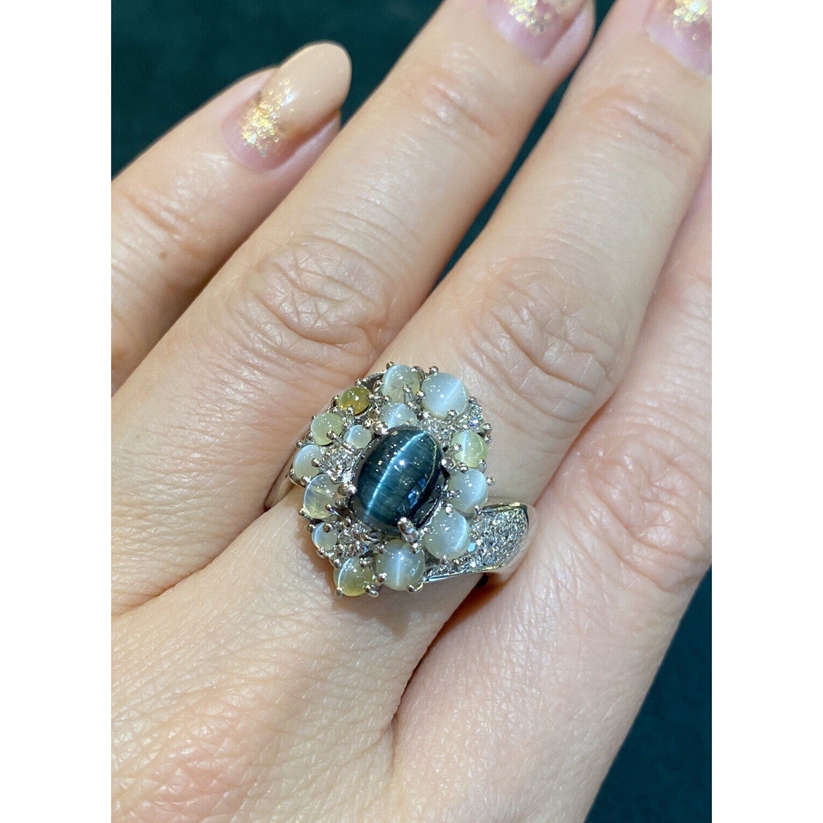 Cats Eye Tourmaline and Chrysoberyl Ring in Platinum