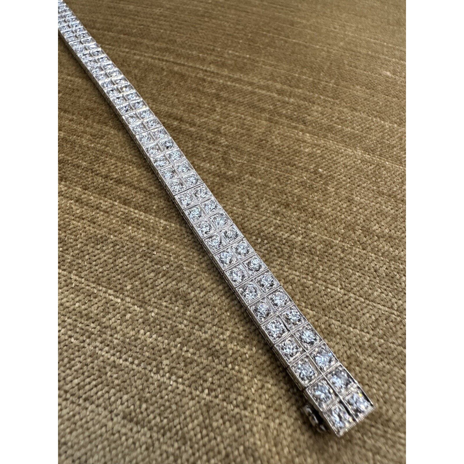 Old Euro Cuts Two row Diamond Tennis Bracelet 7 carats TW in Platinum - HM2490IA