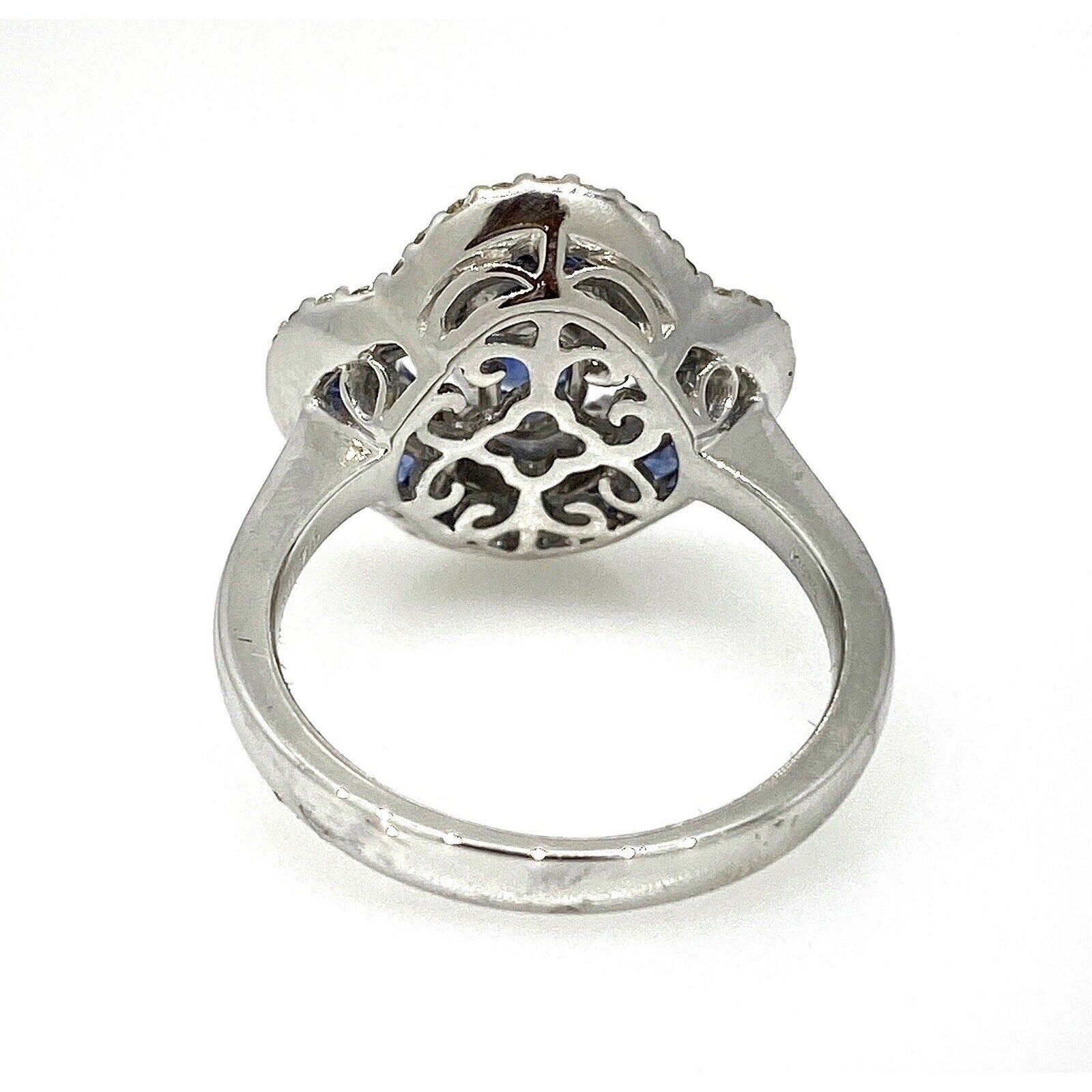 Sapphire and Diamond Clover Design Ring in 18k White Gold