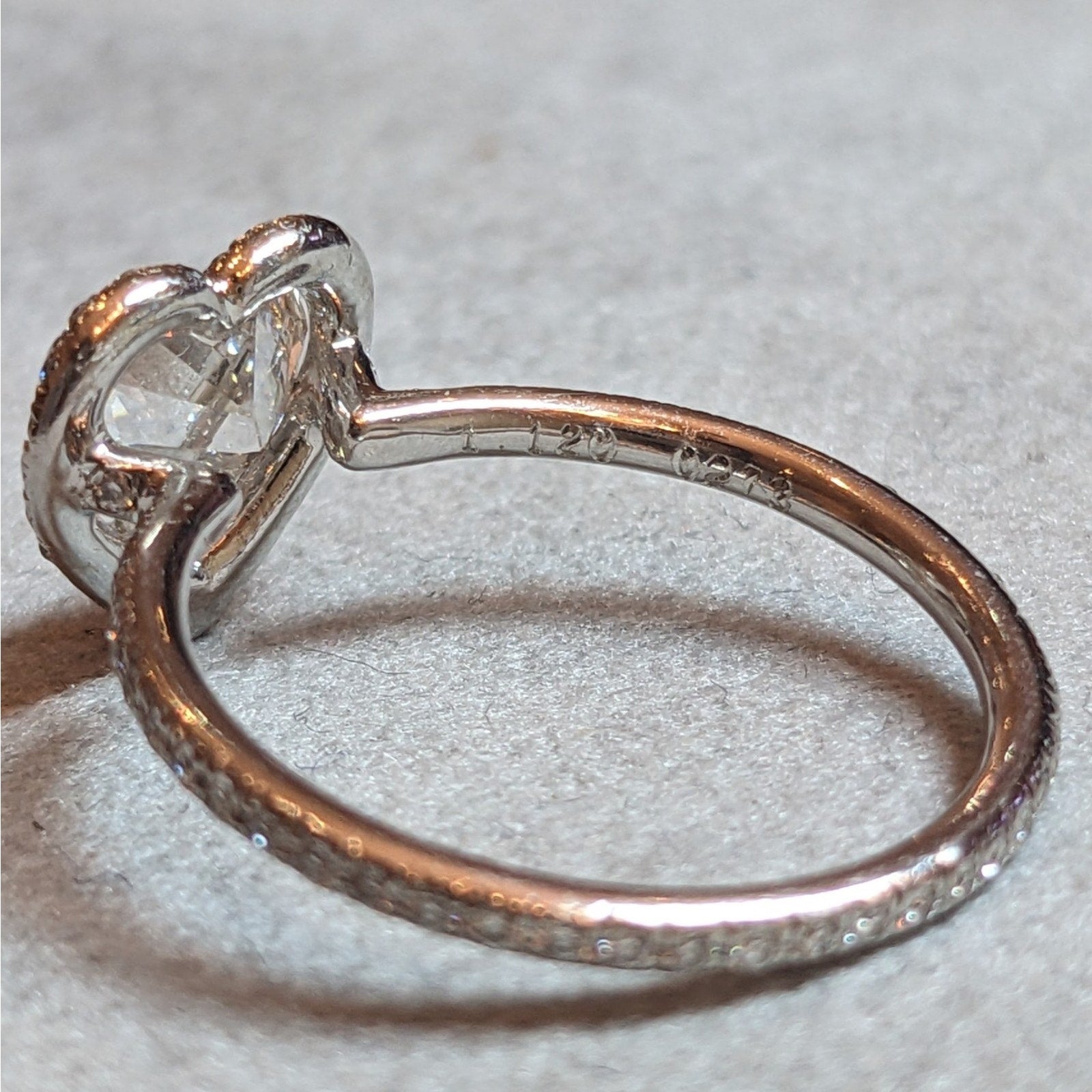 Heart Shaped Diamond Ring in 18k White Gold Halo Setting