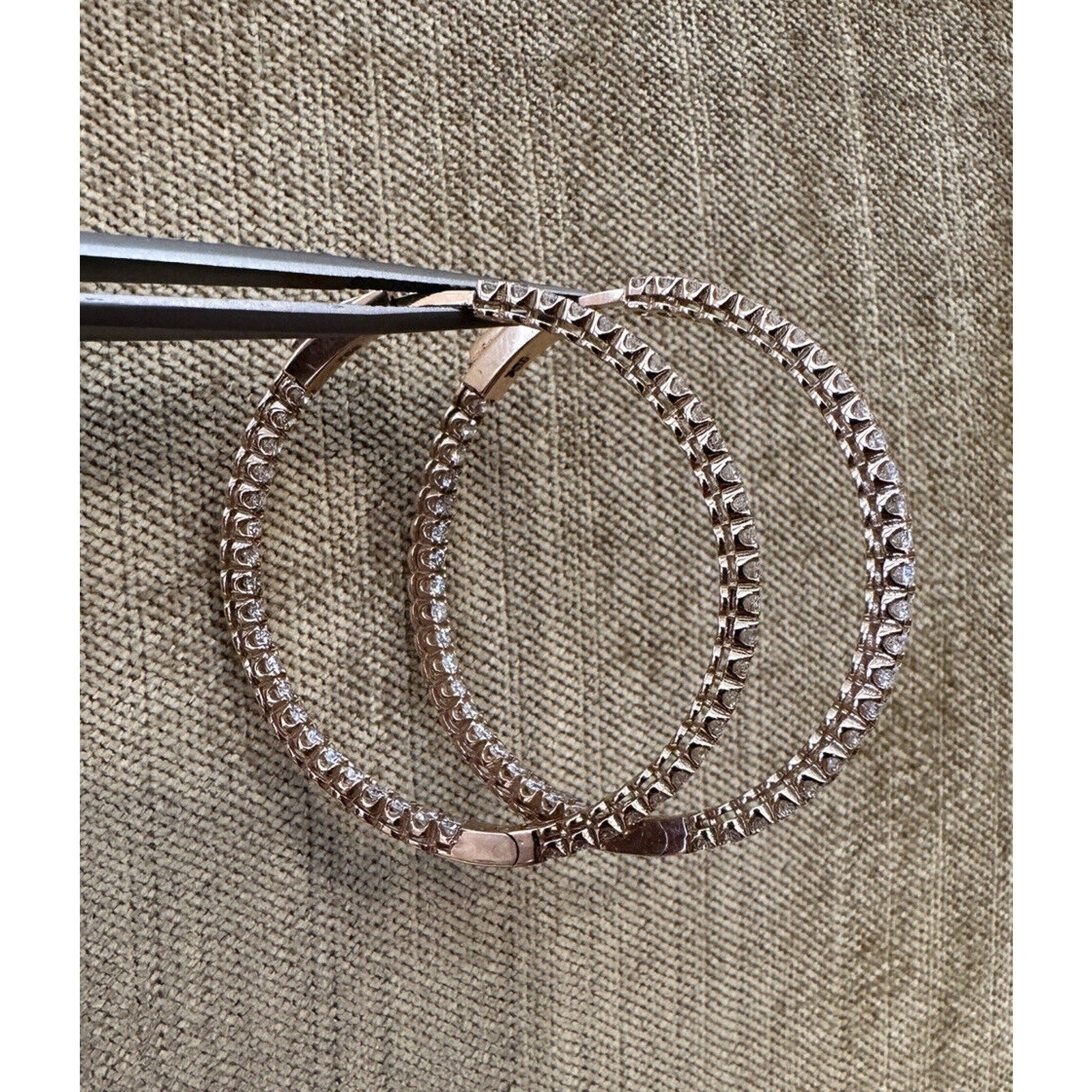 Large Round Diamond Hoop Inside Out Earrings 2.23cttw 18k Rose Gold - HM2512SR