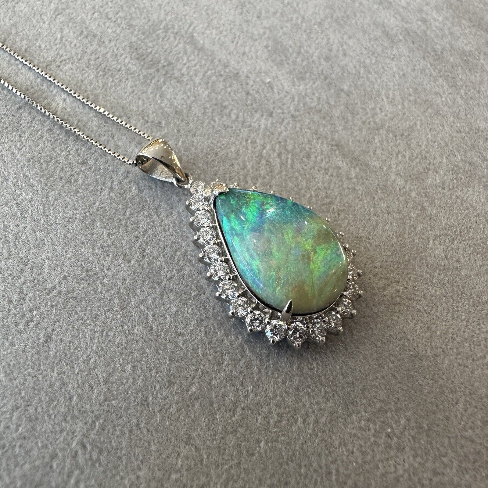 Pear-shaped Boulder Opal and Diamond Pendant Necklace in Platinum