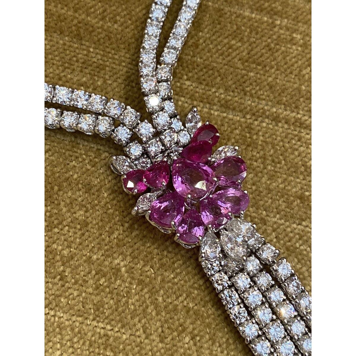 Stefan Hafner Y Diamond Necklace with Pink Sapphires in 18k White Gold
