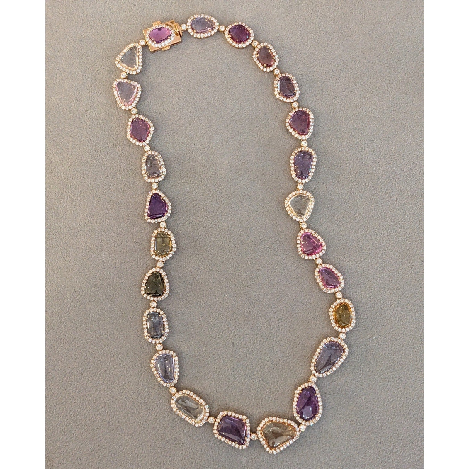 Certified Unheated Sapphire and Diamond Necklace in 18k Rose Gold